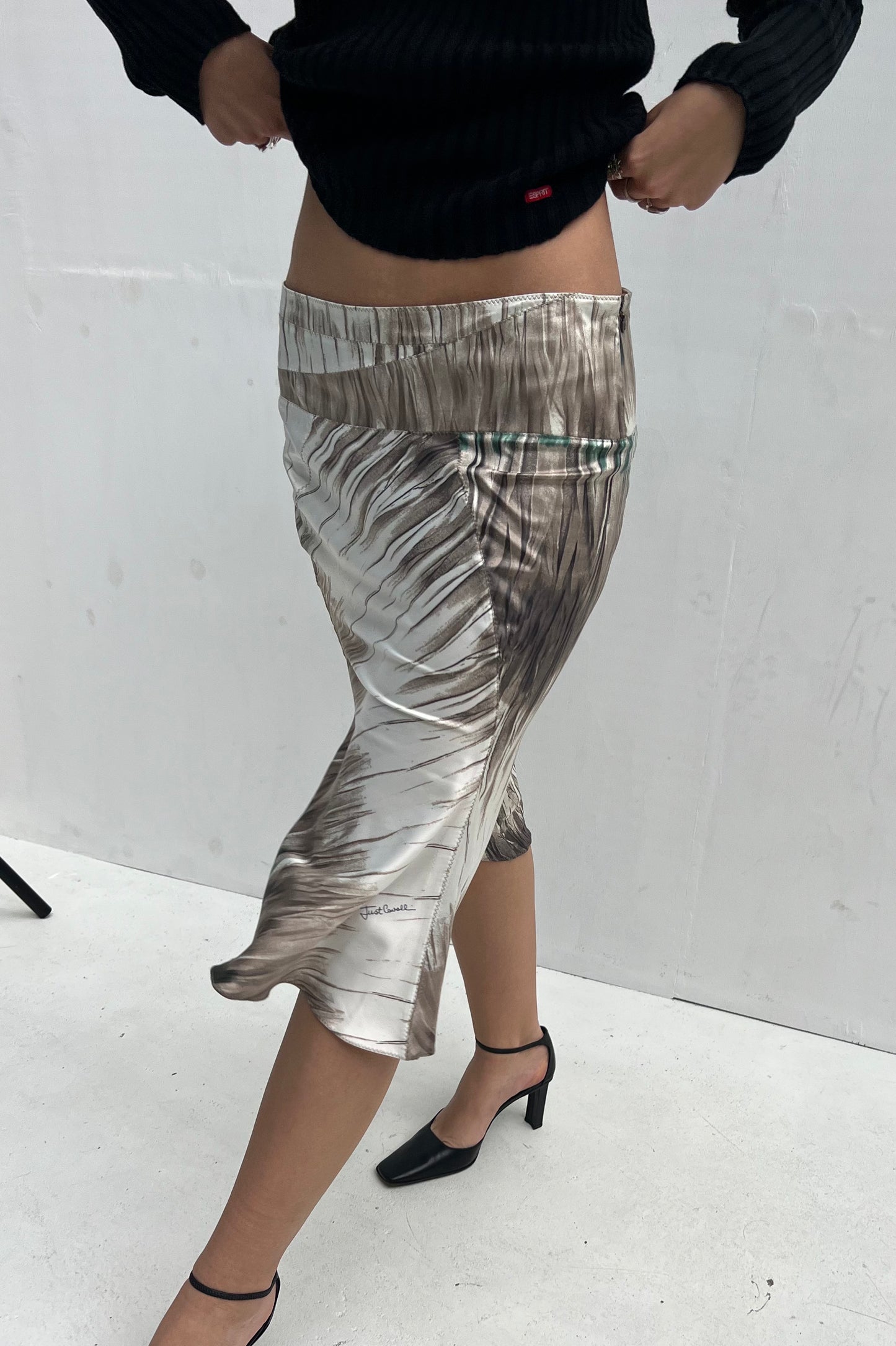 Vintage Satin Green & Cream Skirt