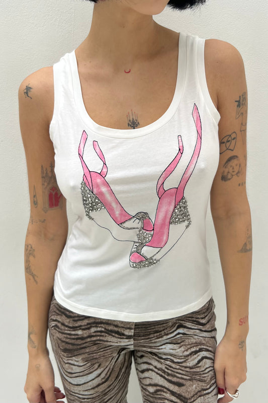 Vintage White Dance Shoes Tank