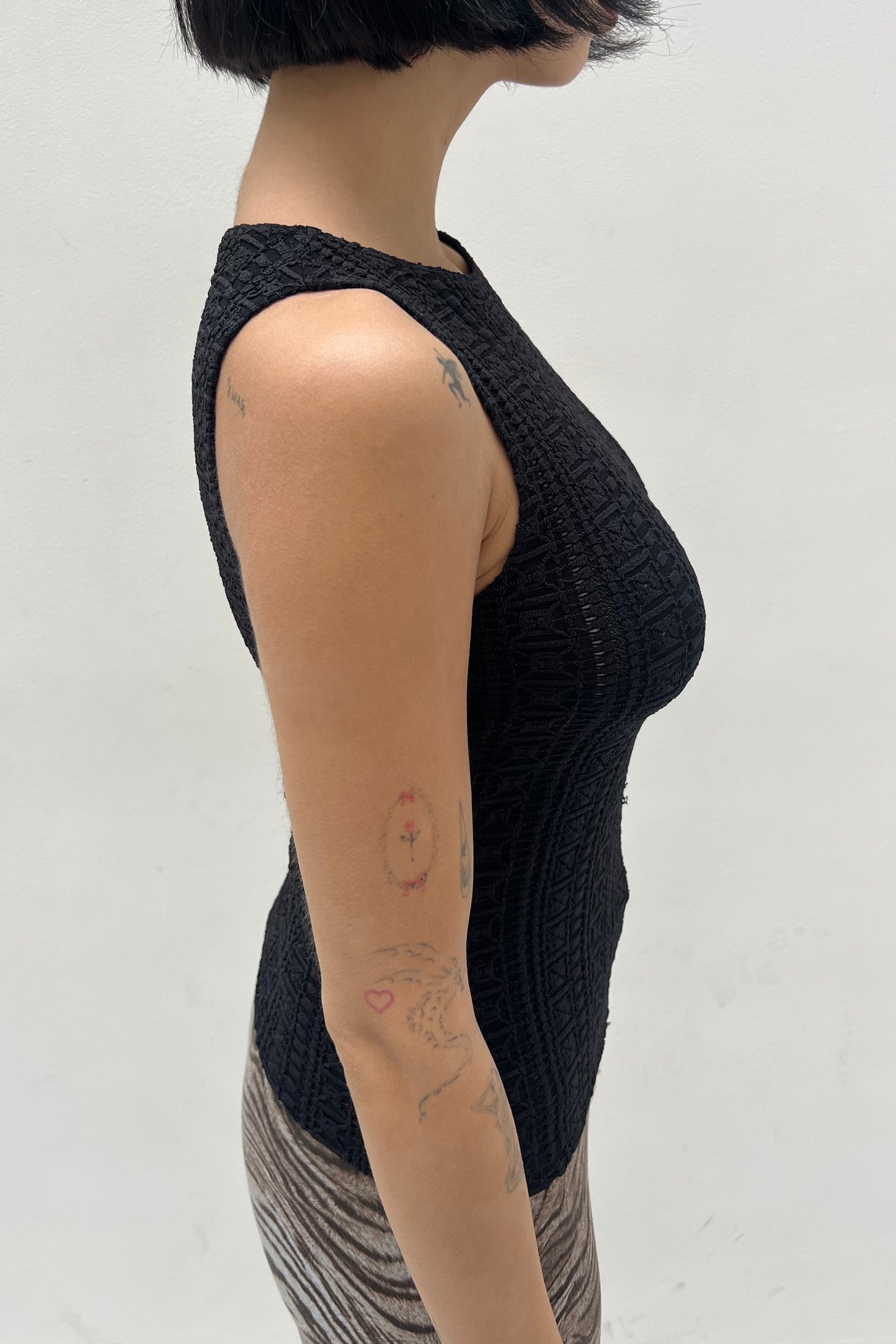 Vintage Black Woven Boat Neck Top