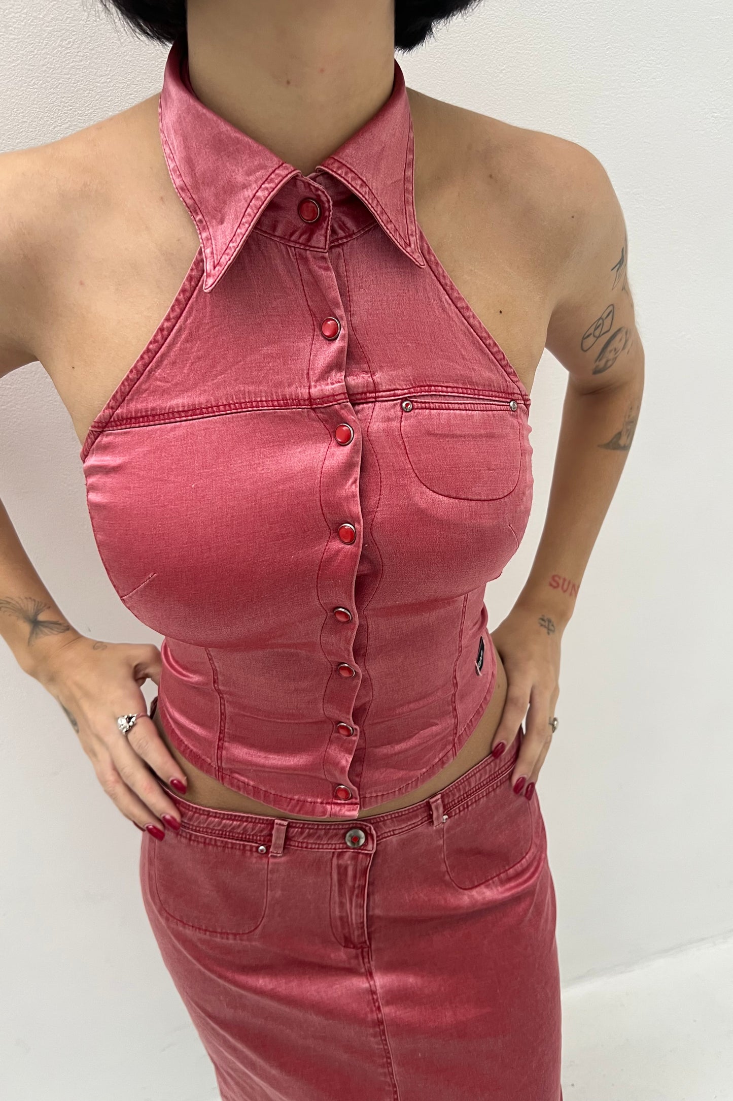 Vintage Pink Satin Gas Skirt Set