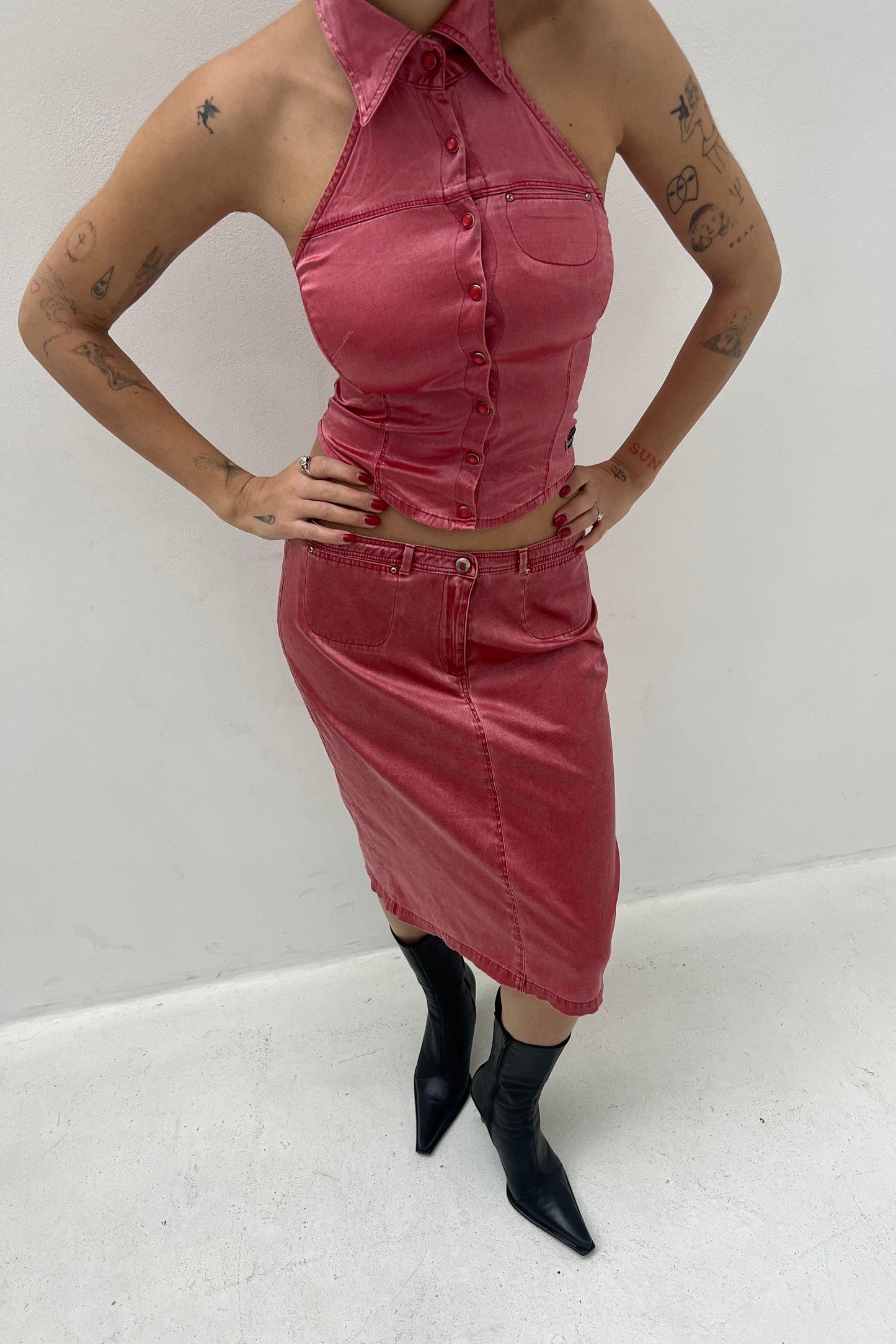 Vintage Pink Satin Gas Skirt Set