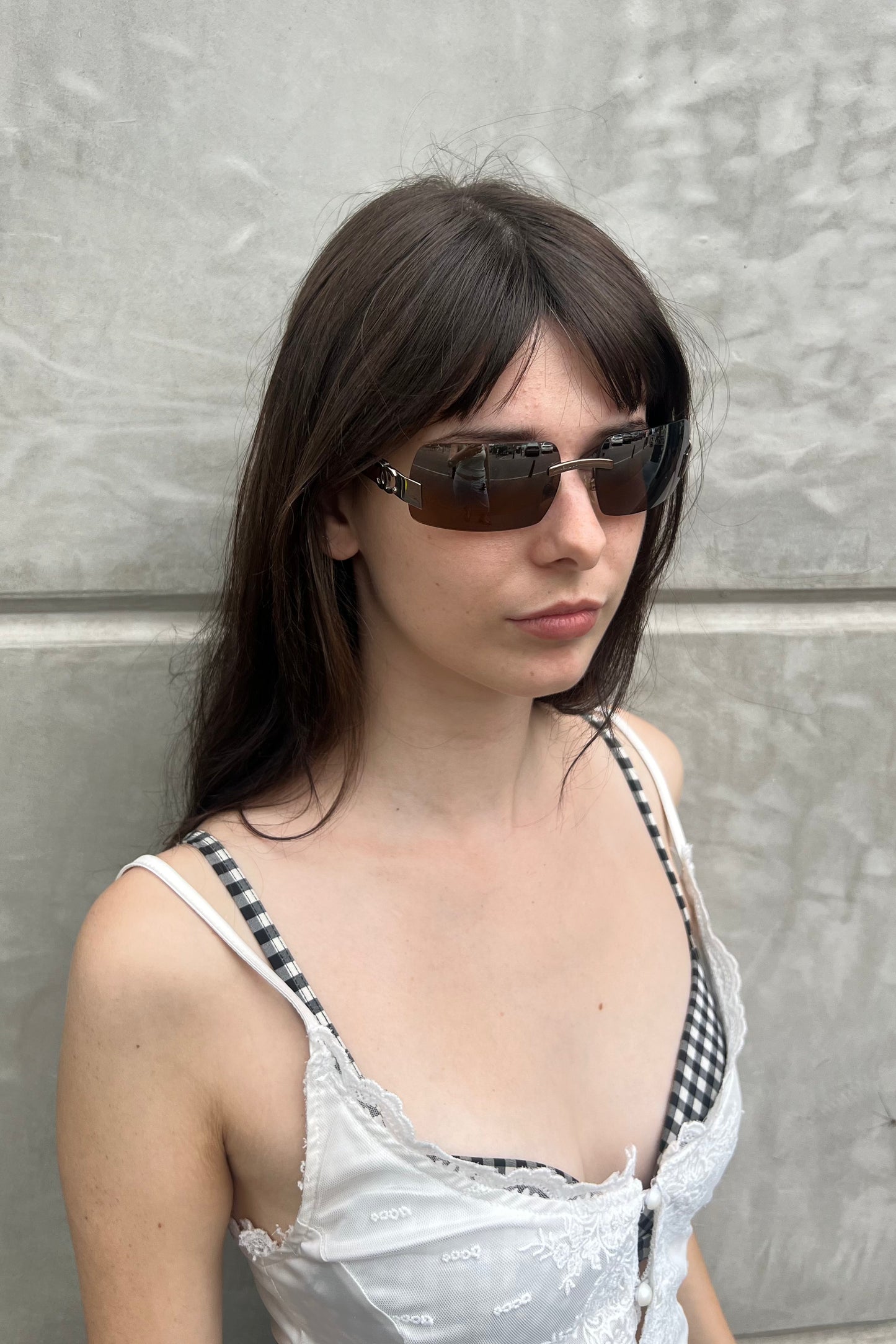 Vintage Brown Rectangular Y2K Sunglasses