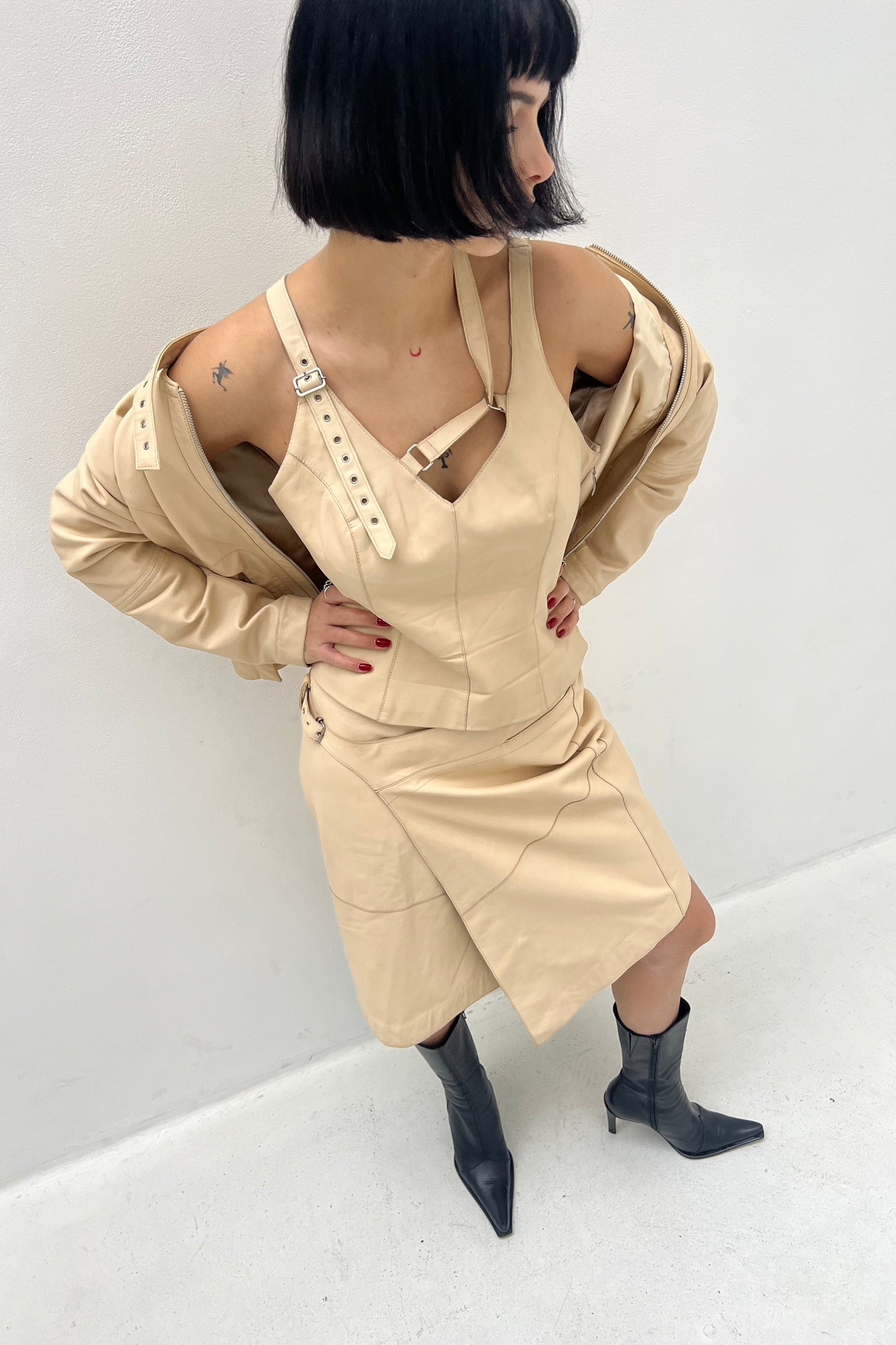 Vintage Tan Leather 3 Piece Set