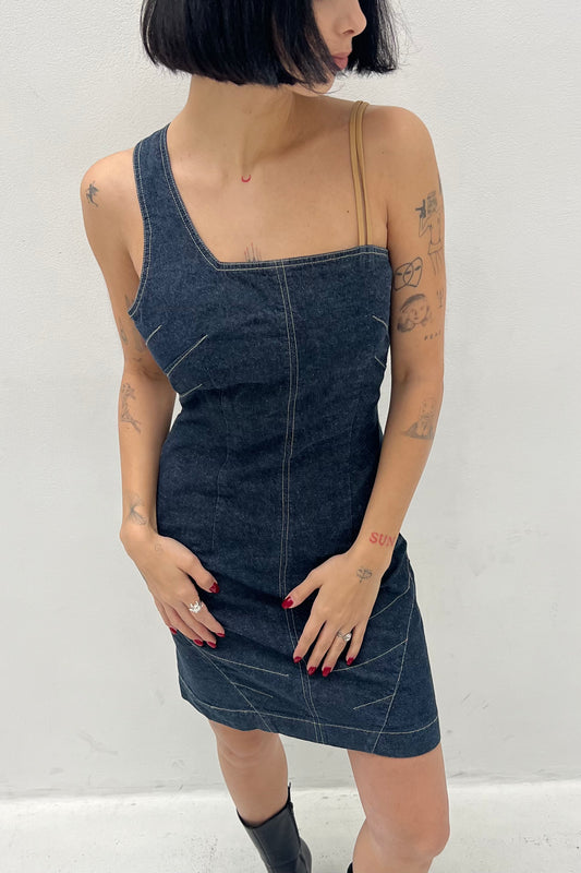 Vintage Denim One Shoulder Dress