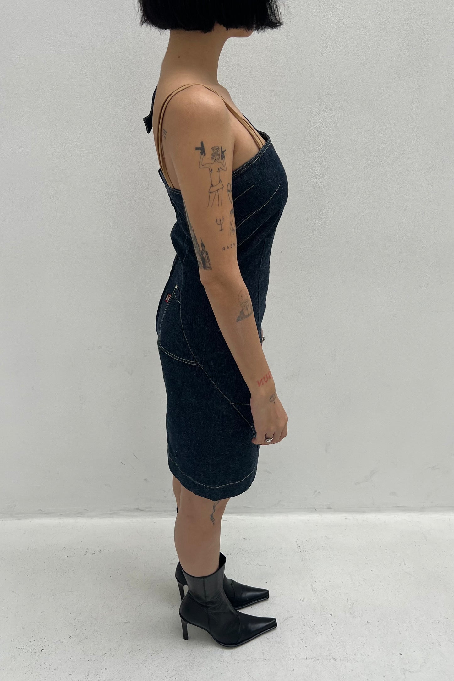 Vintage Denim One Shoulder Dress