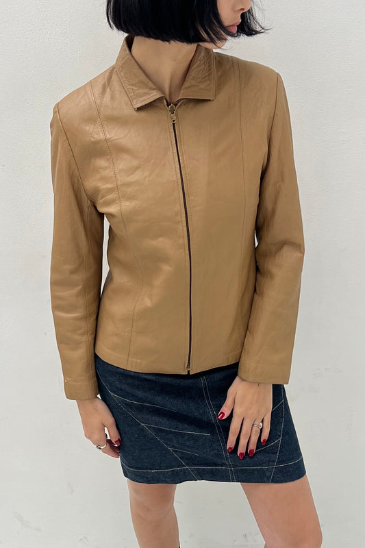 Vintage Tan Leather Thin Jacket