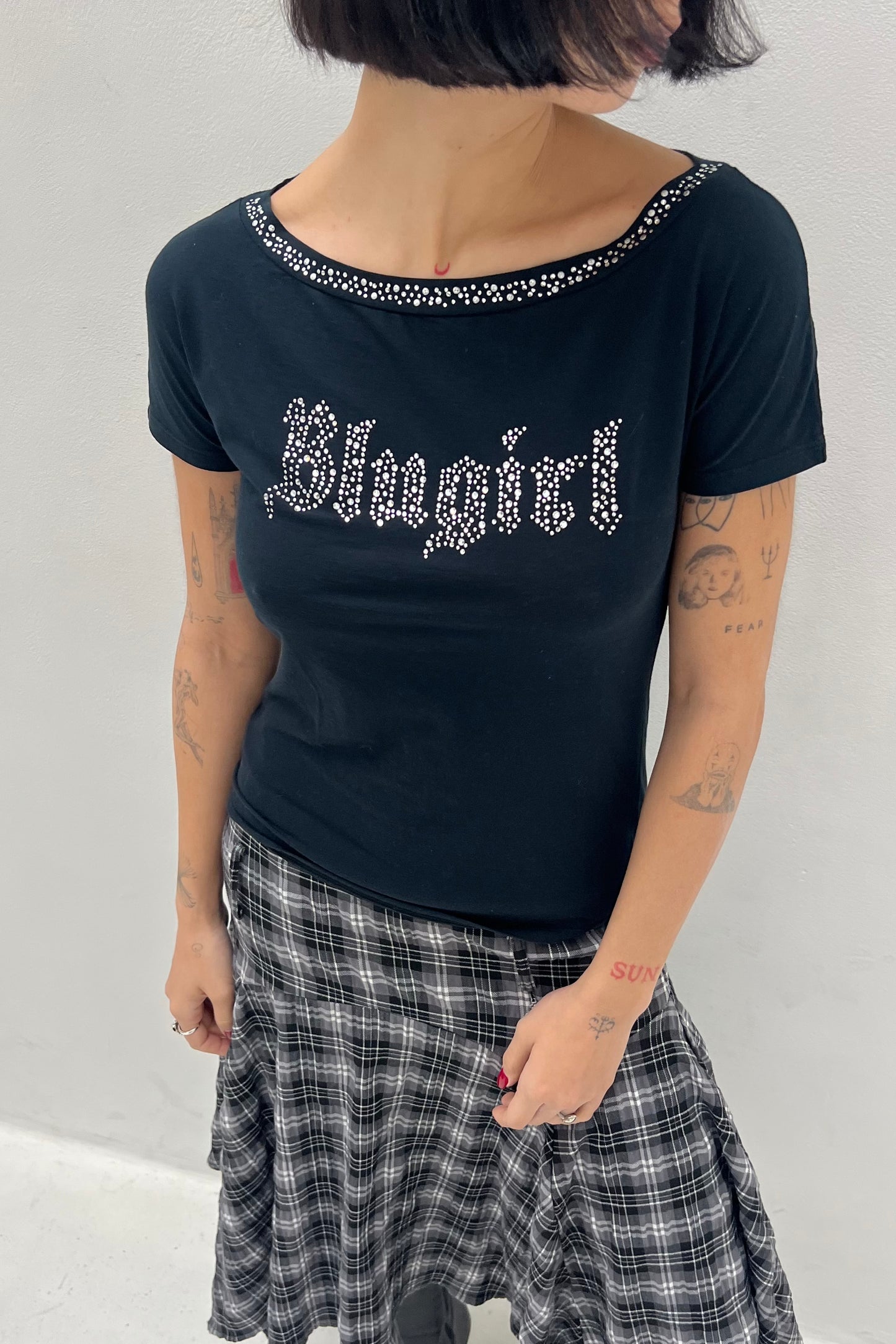 Vintage Black Spell Out Logo Tee