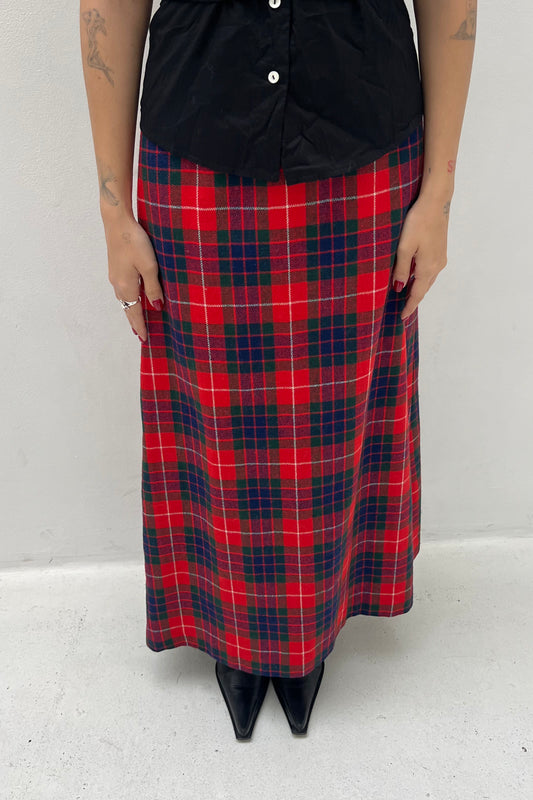 Vintage Red Maxi Tartan Skirt