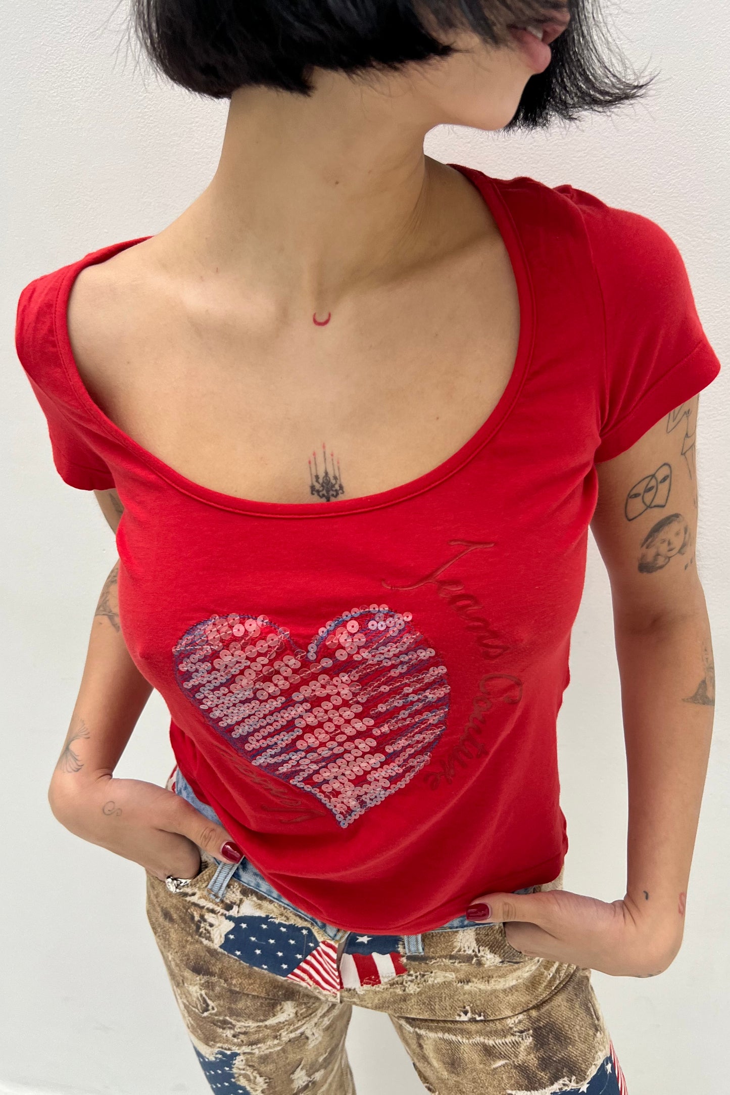 Vintage Red Sequin Heart Tee