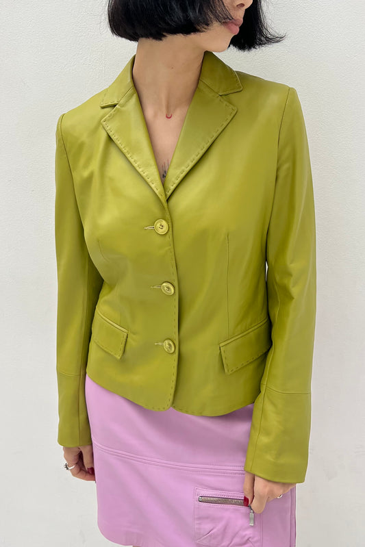 Vintage Apple Green Leather Blazer