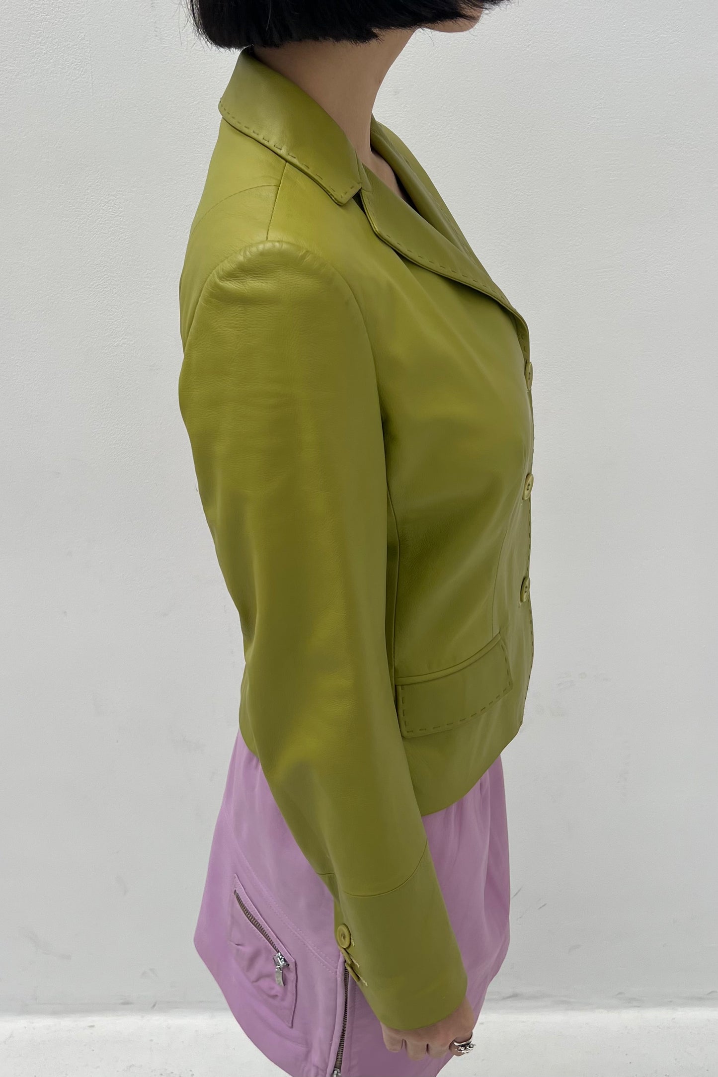 Vintage Apple Green Leather Blazer