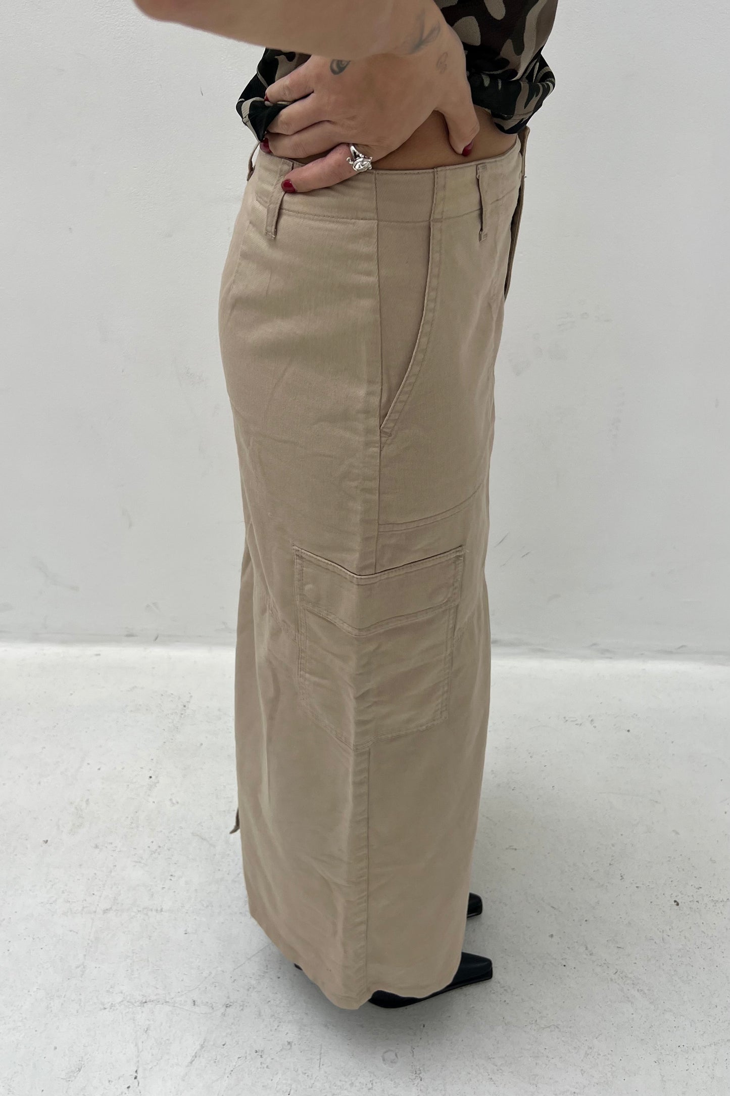 Vintage Gas Beige Maxi Cargo Skirt