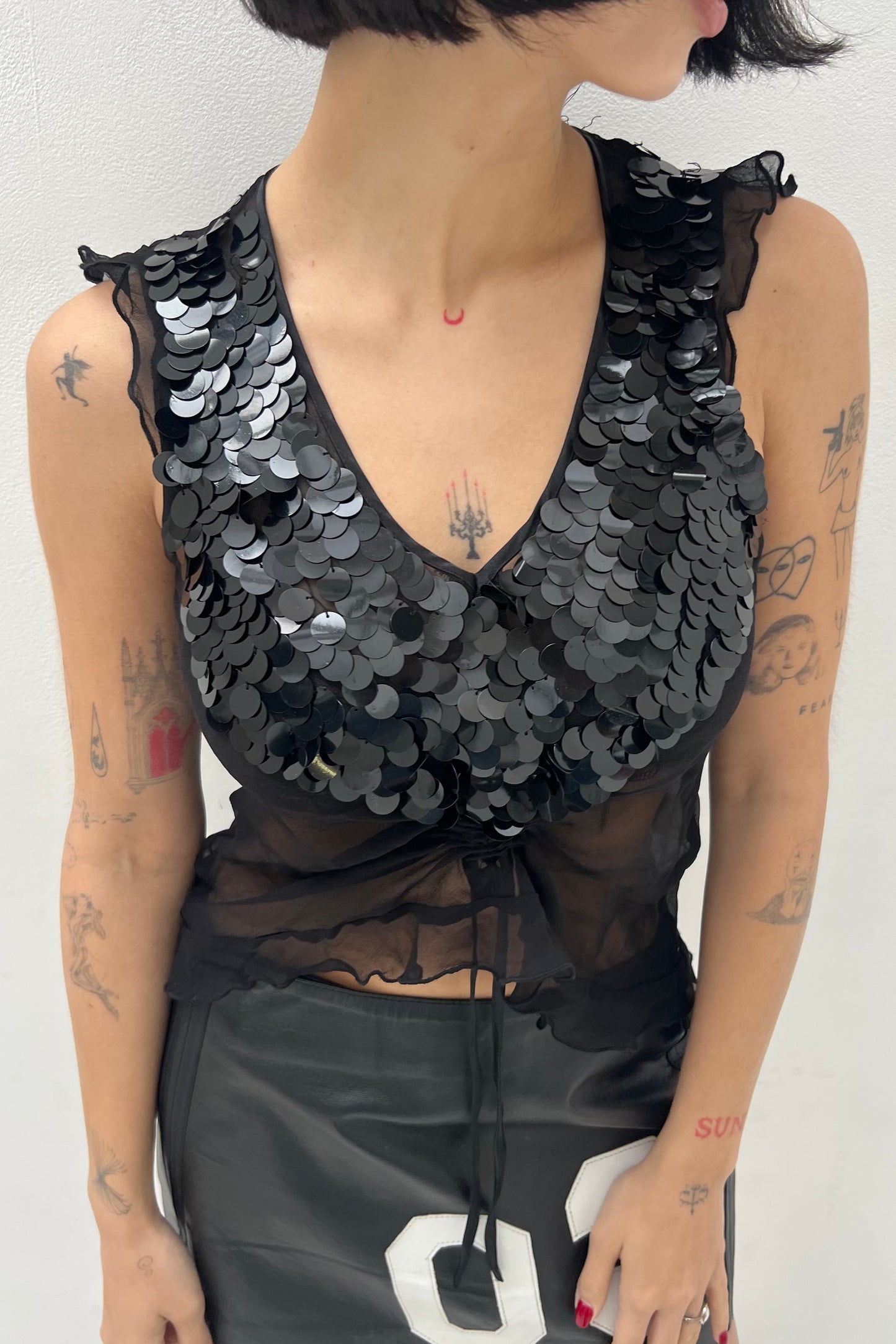 Vintage Black Silk & Sequin Top