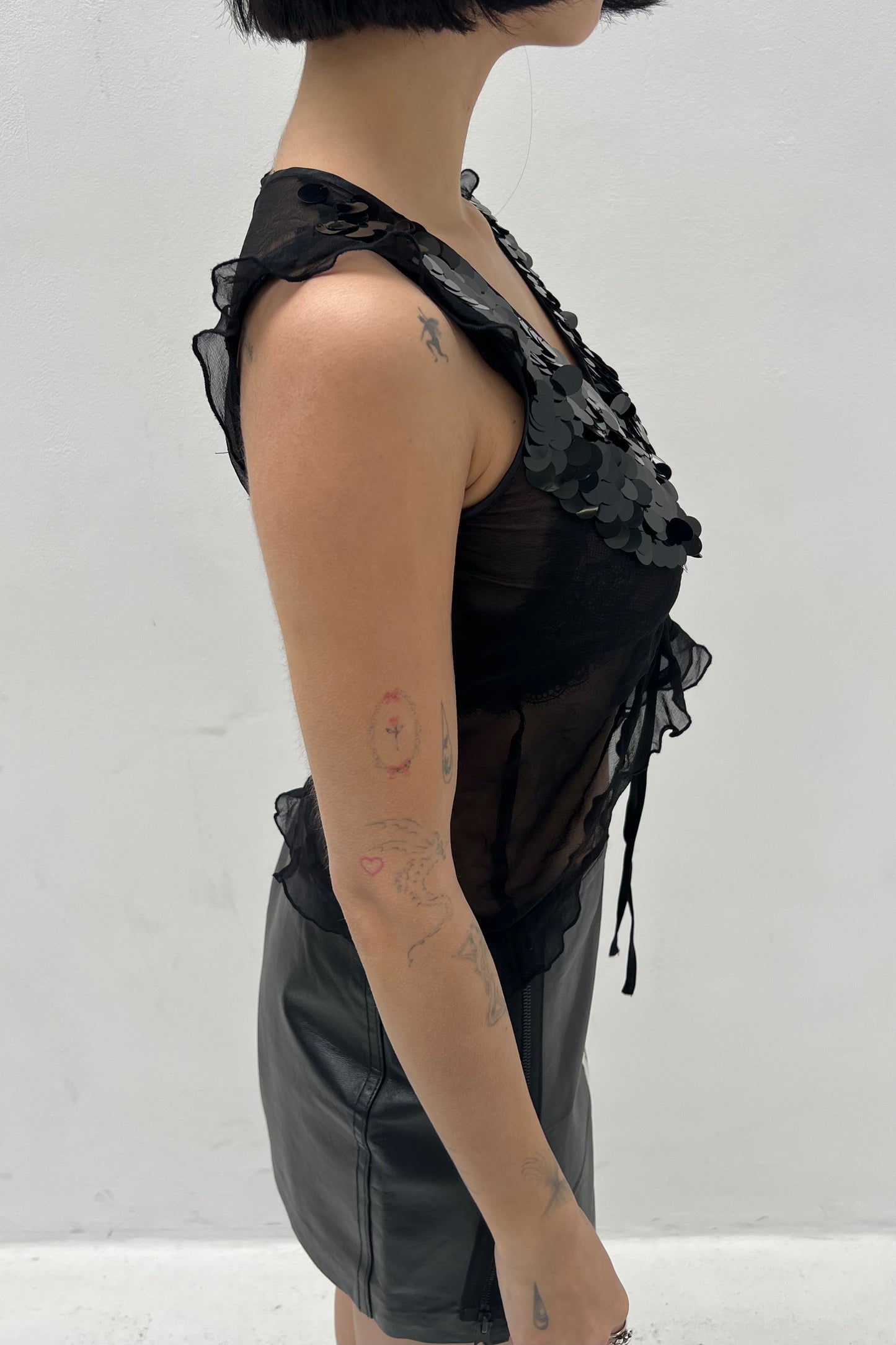 Vintage Black Silk & Sequin Top