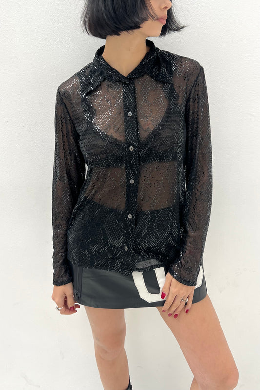 Vintage Black Shiny Snake Blouse