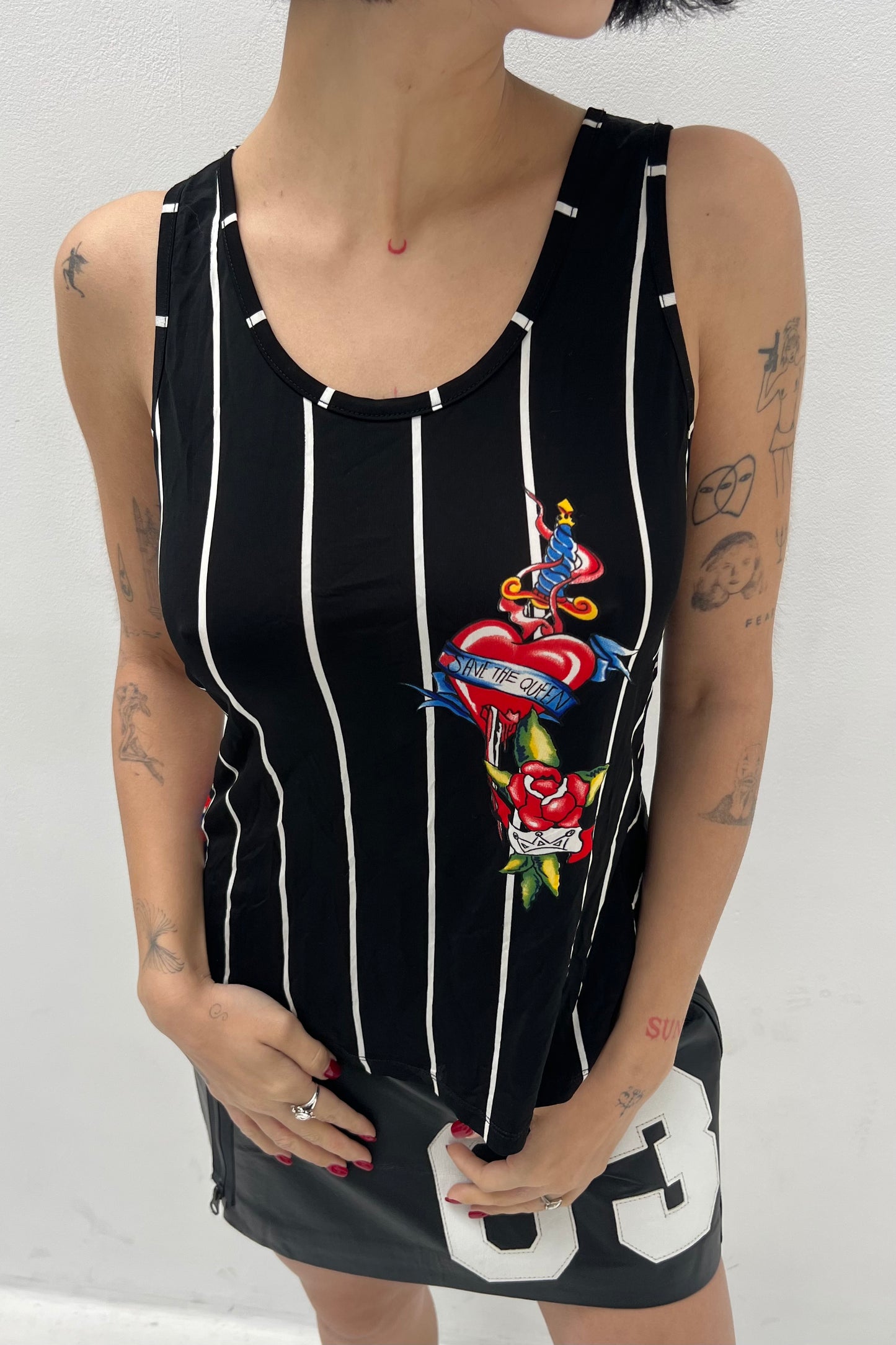 Vintage Save The Queen Tattoo Print Top