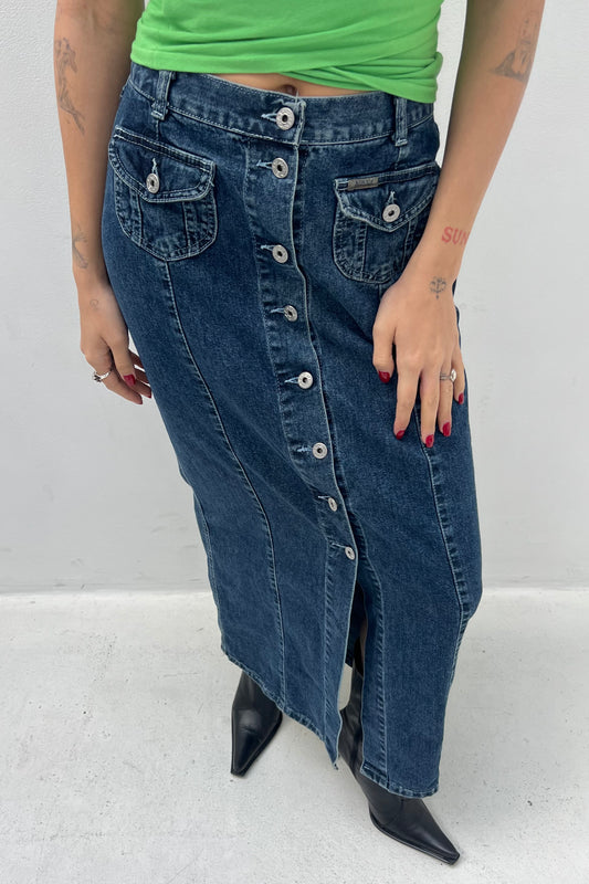 Vintage Denim Button Up Maxi Skirt