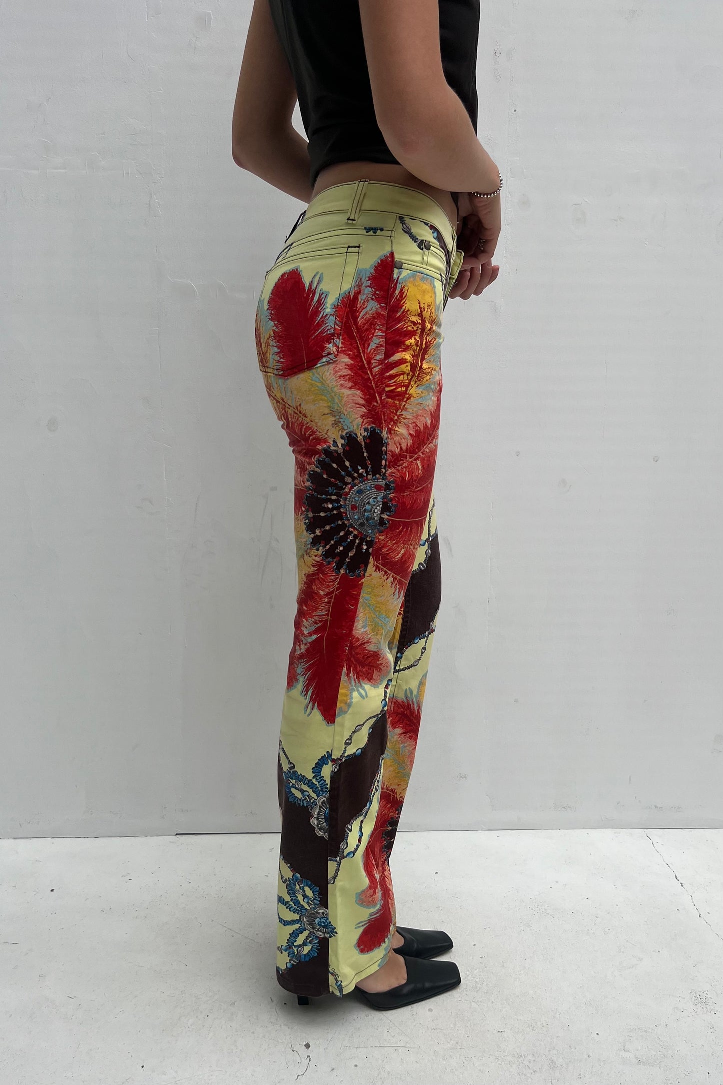 Vintage Feather & Beads Print Pants