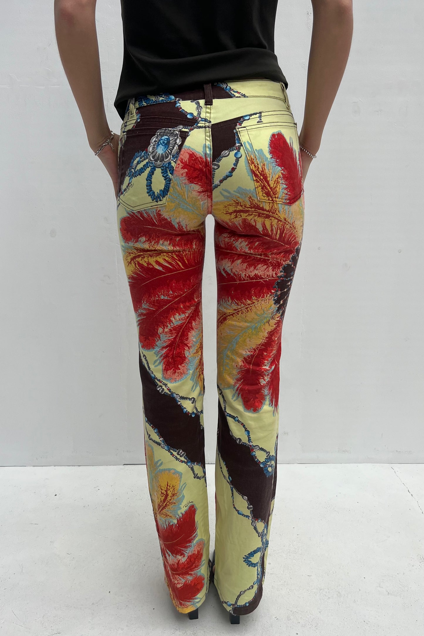 Vintage Feather & Beads Print Pants