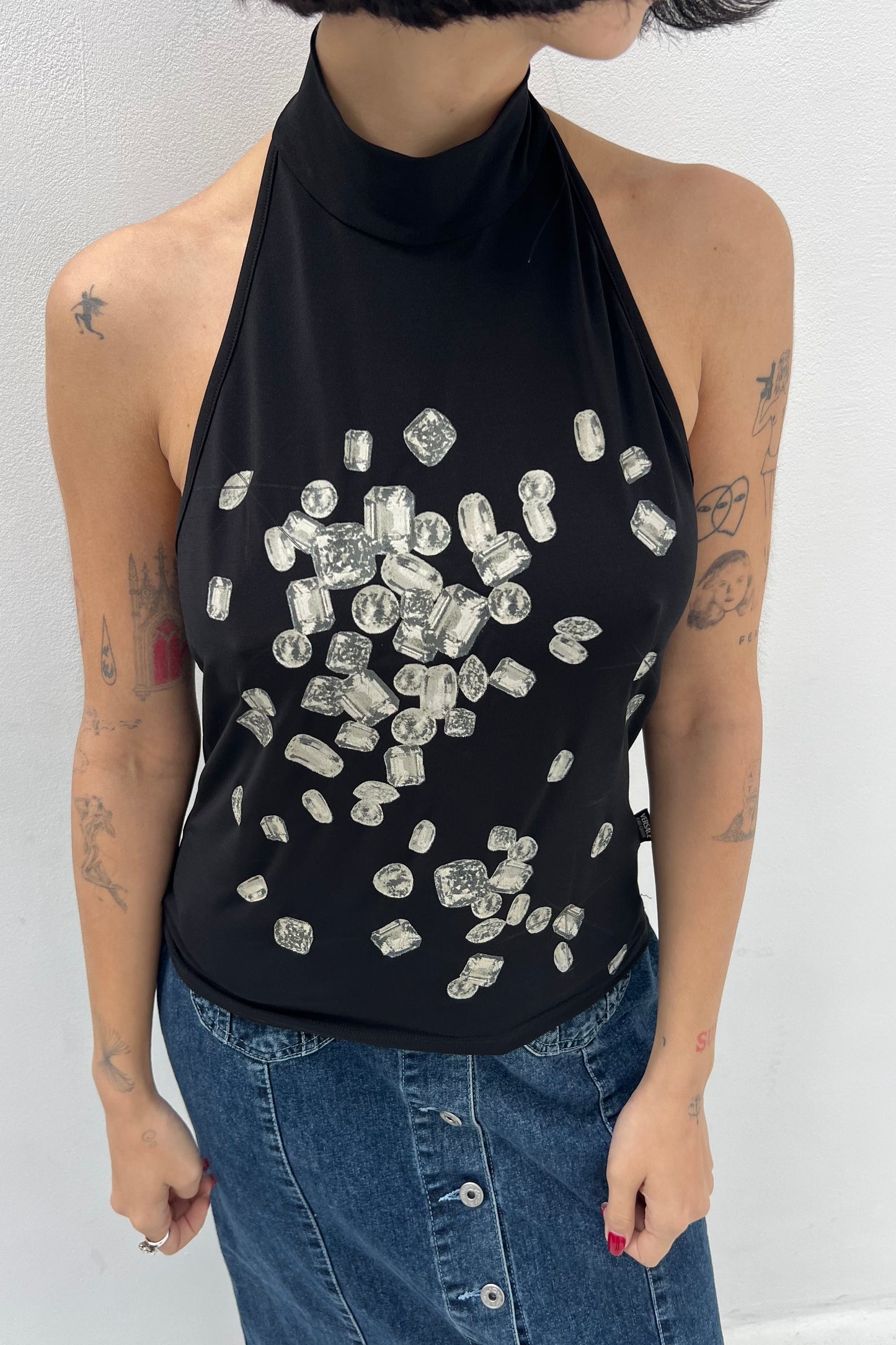 Vintage JC Black Jewel Halter Top