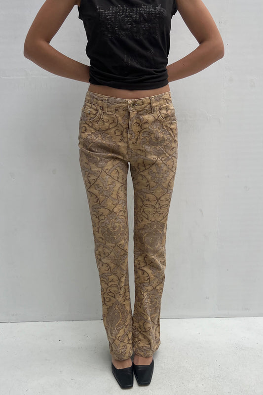 Vintage Brown Floral Print Pants