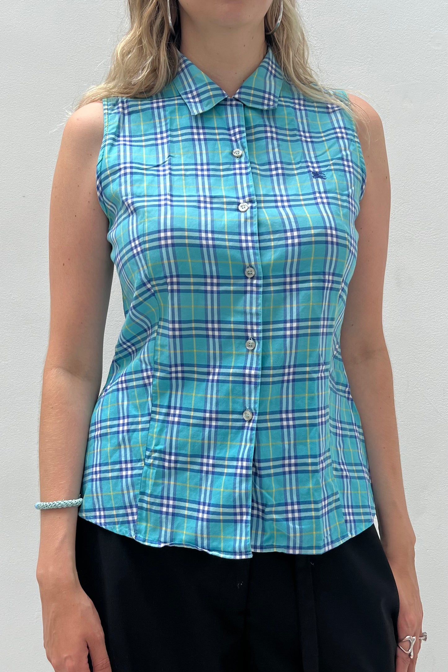 Vintage Turquoise Check Top