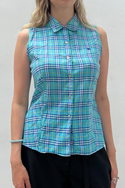 Vintage Turquoise Check Top