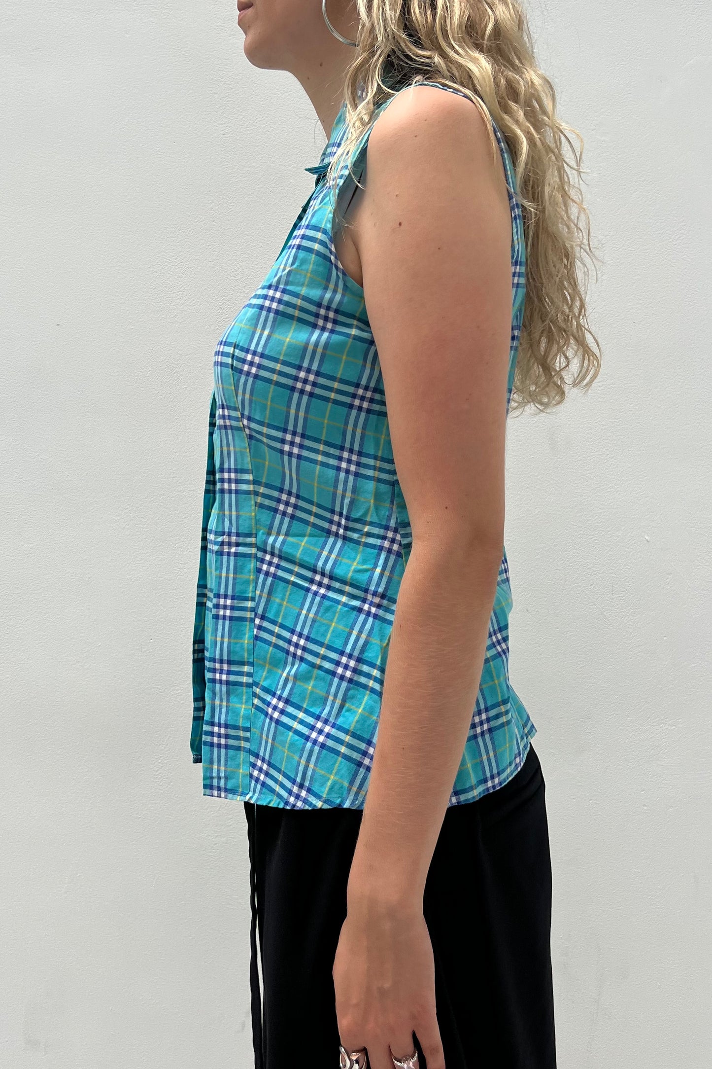 Vintage Turquoise Check Top