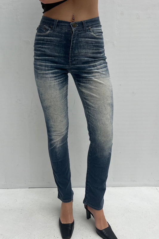 Vintage Printed Denim Pants