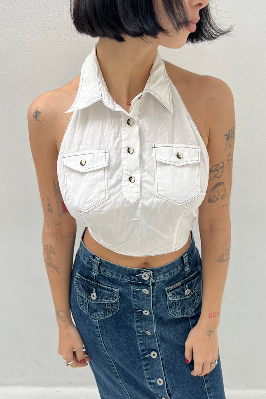 Vintage White Halter Blouse Top