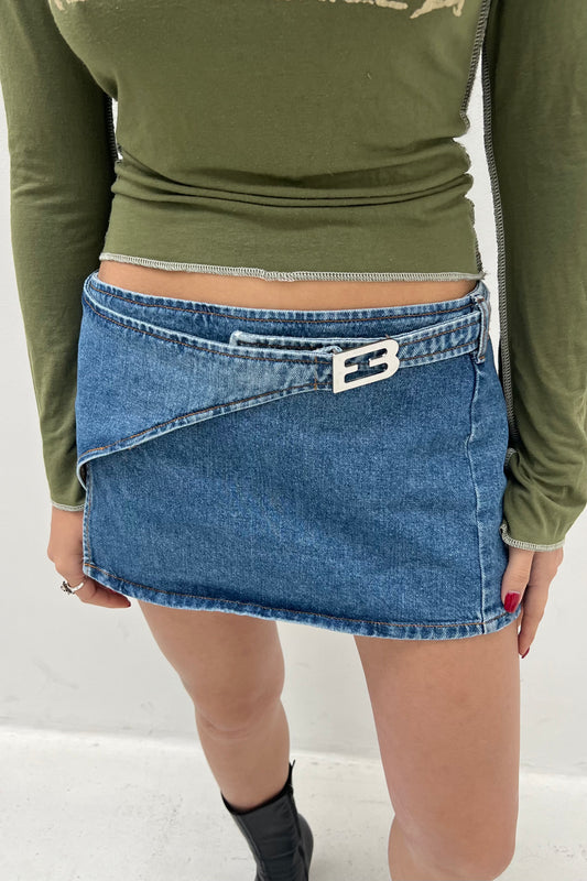 Vintage Denim Mini Fold Over Skirt