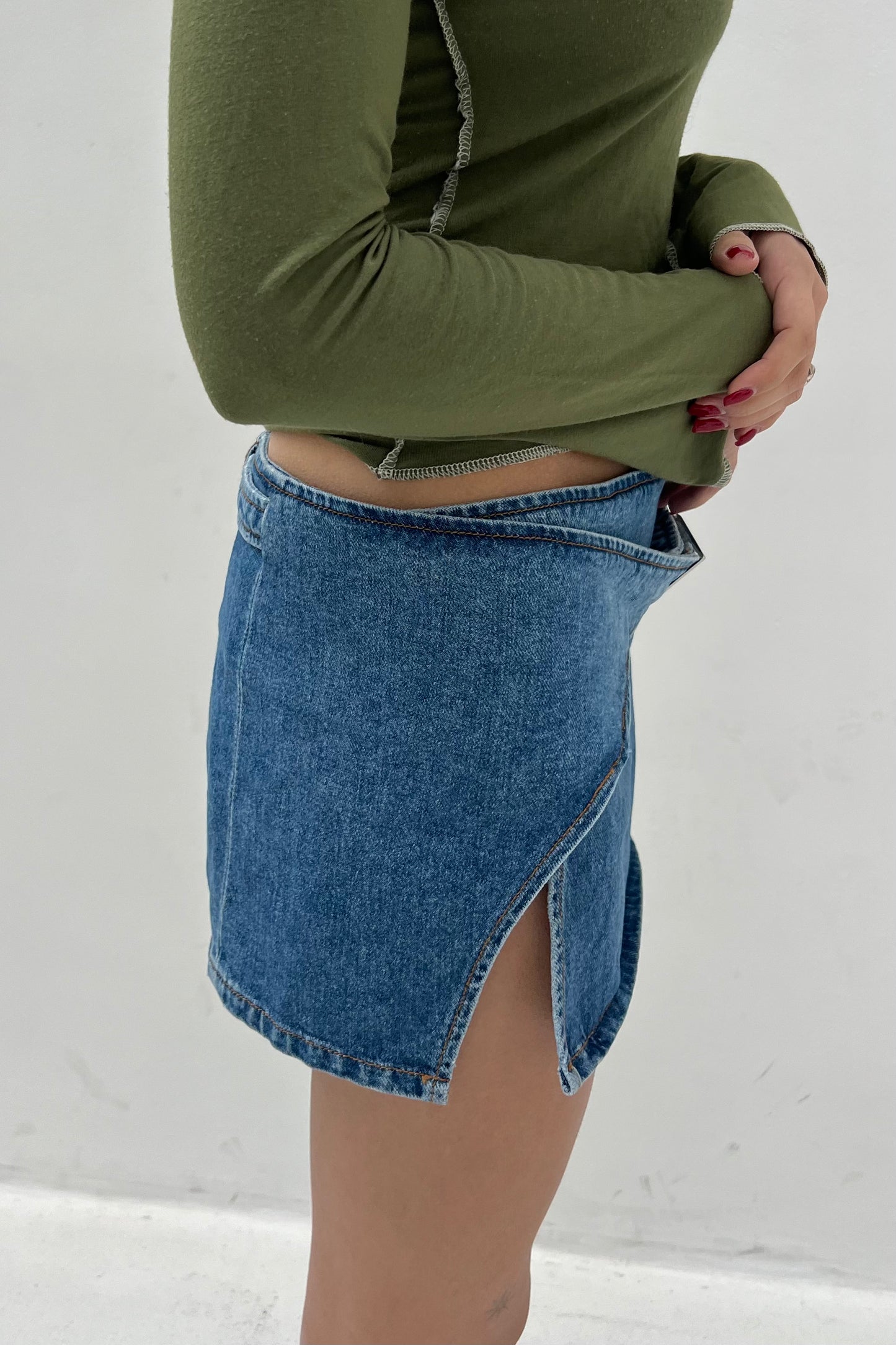 Vintage Denim Mini Fold Over Skirt