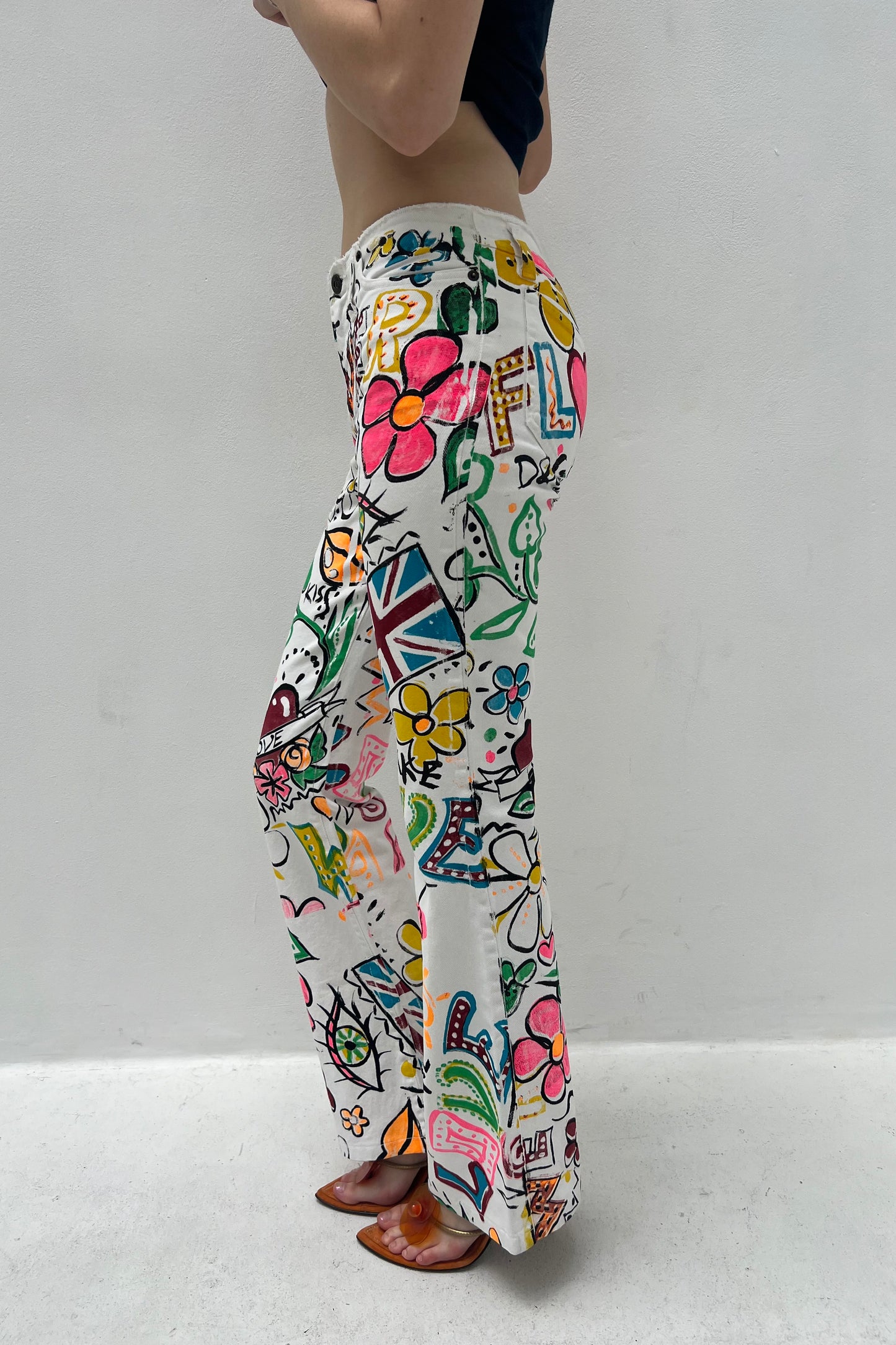 White Painting Print Pants