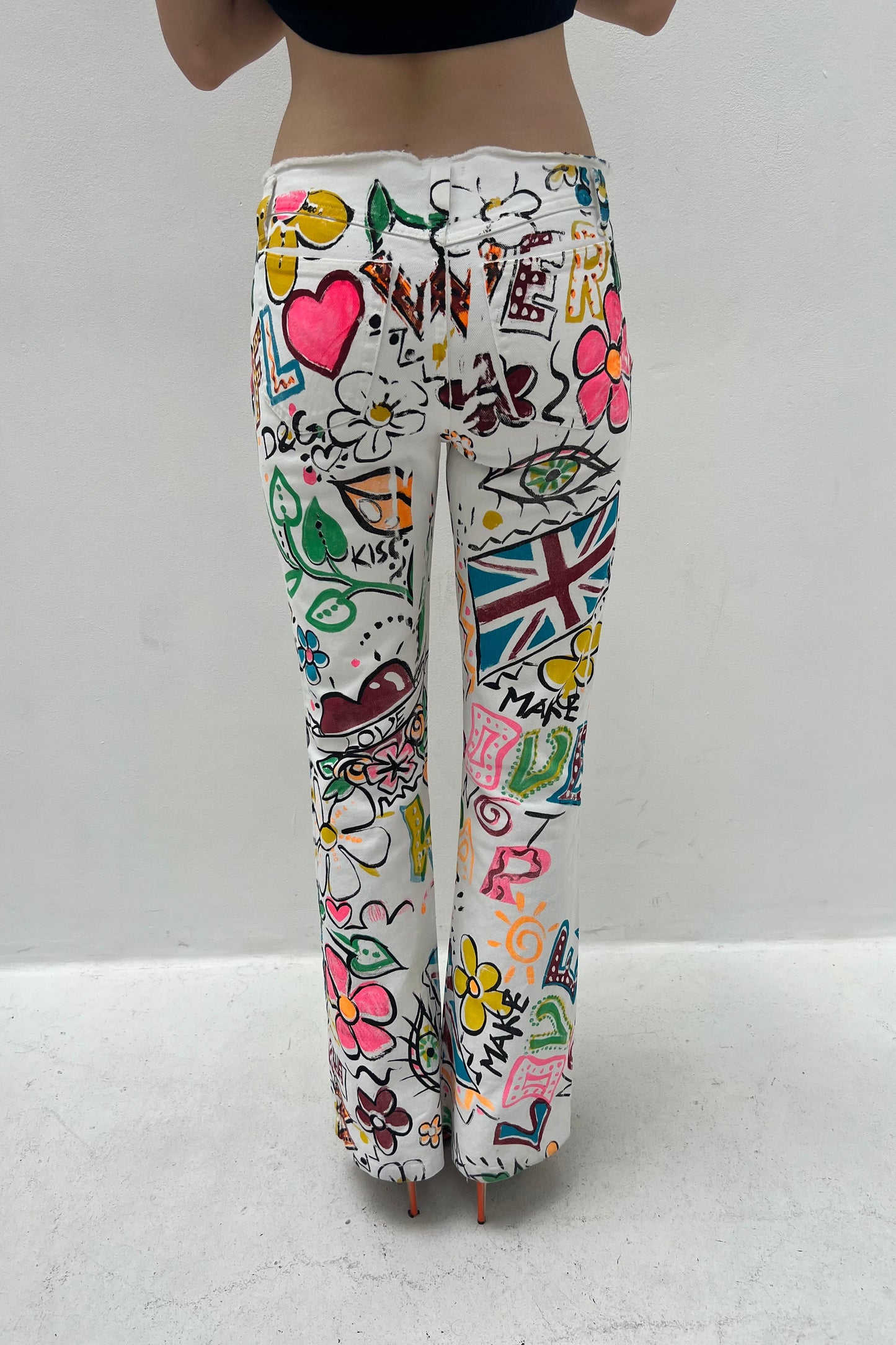 White Painting Print Pants