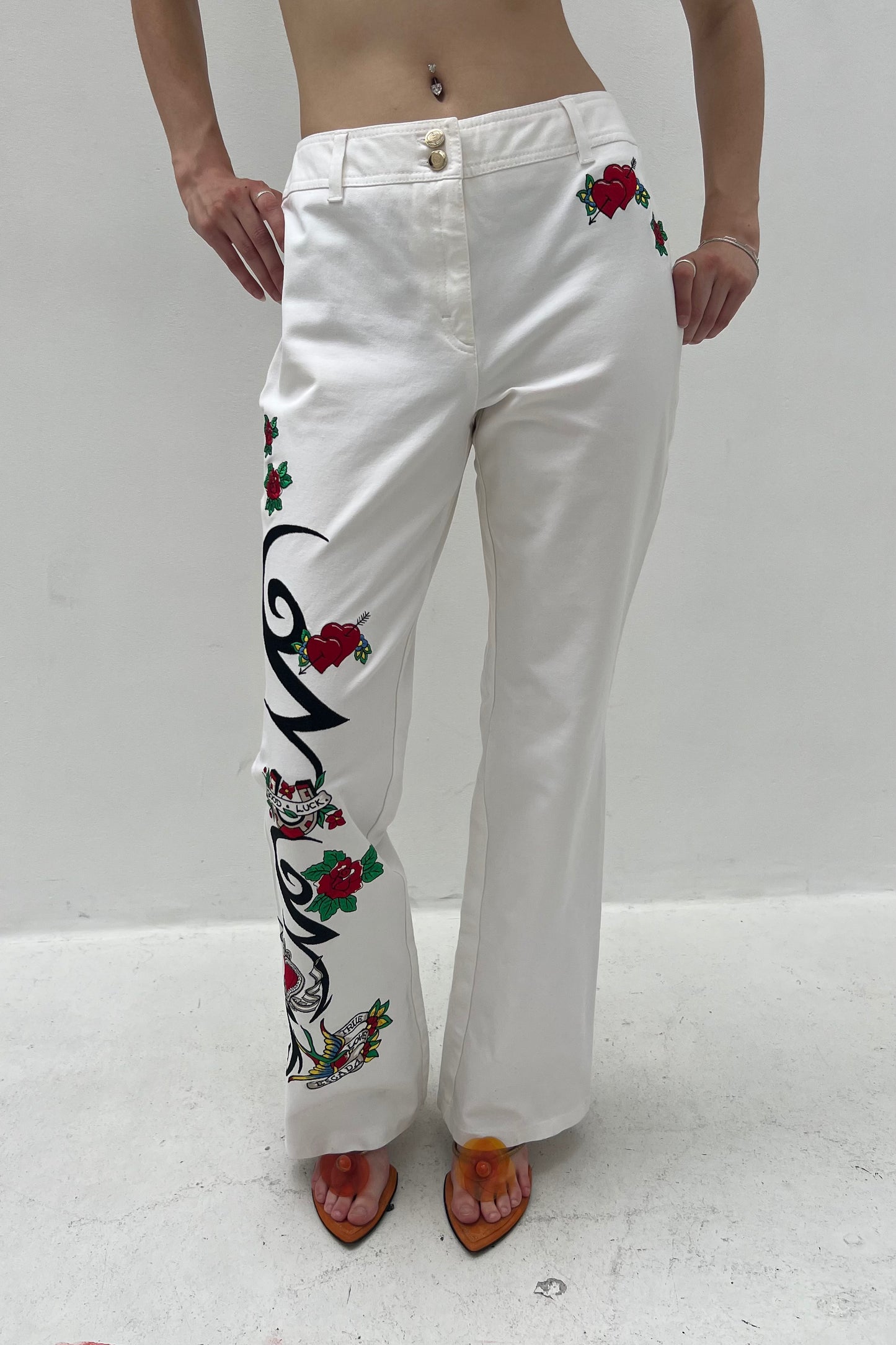 Vintage White Tattoo Print Pants