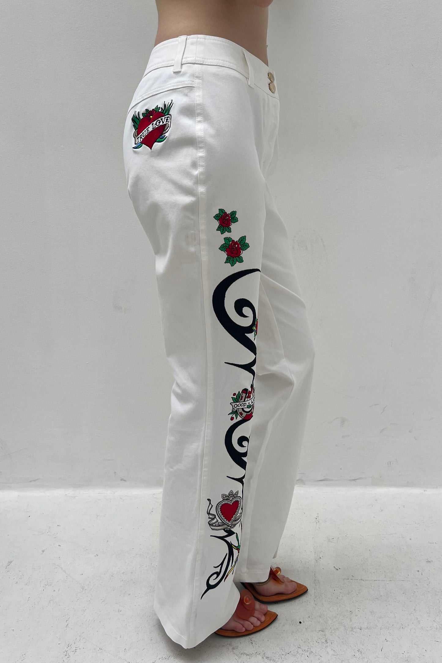 Vintage White Tattoo Print Pants