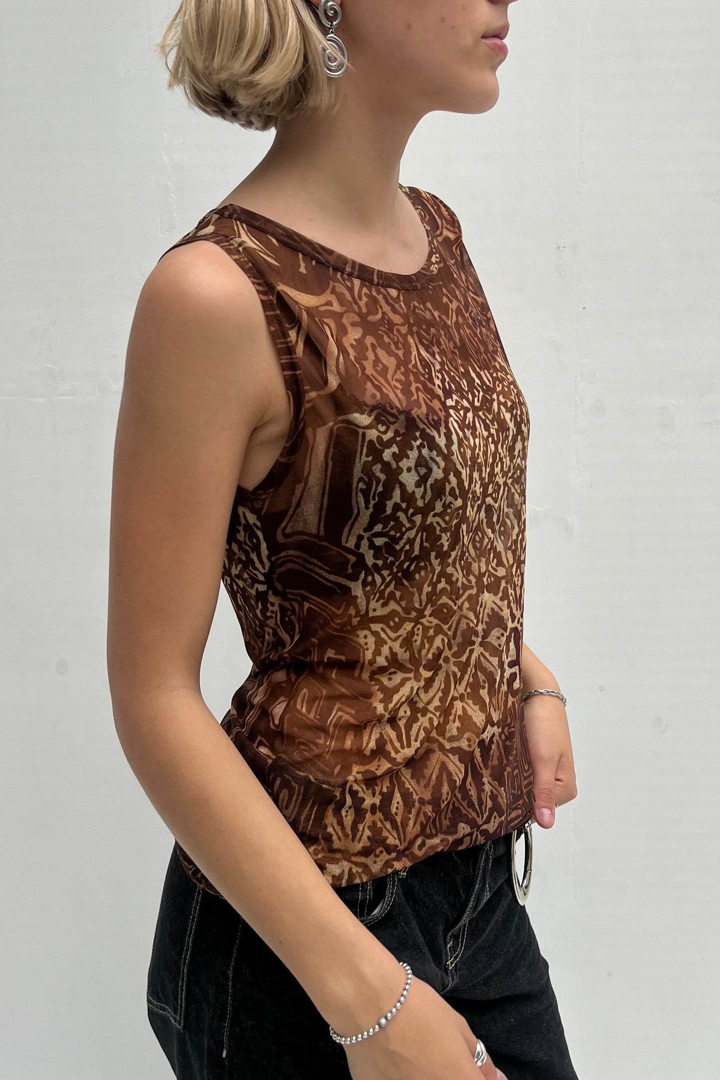 Vintage Brown Mesh Top