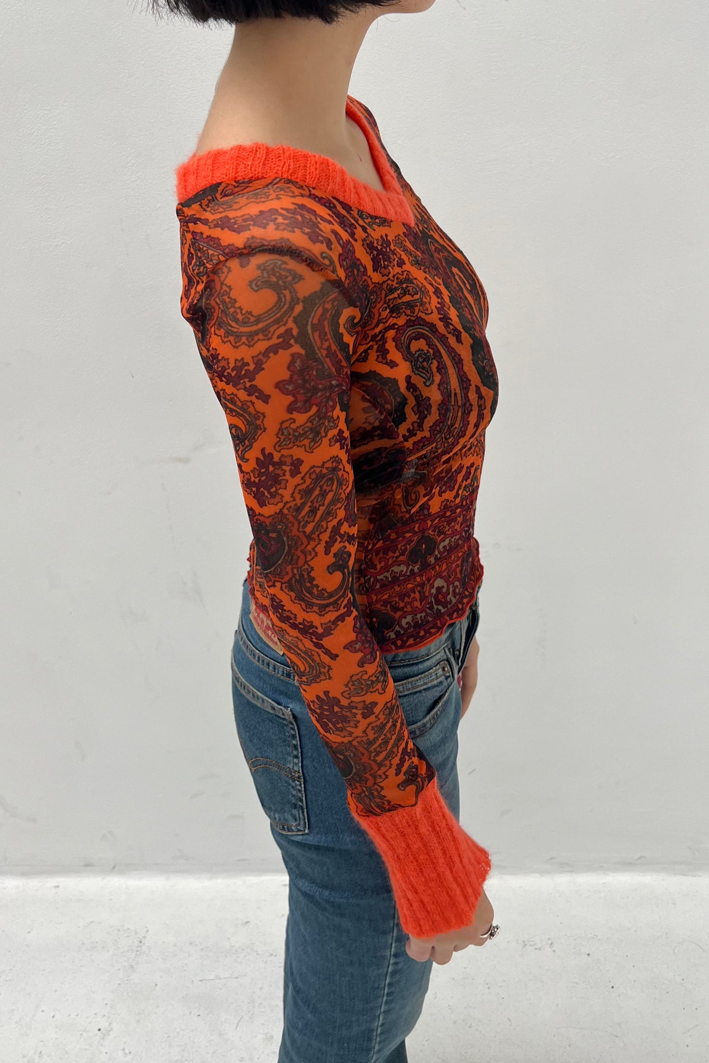 Vintage Orange Mesh Knitted Details Long sleeve
