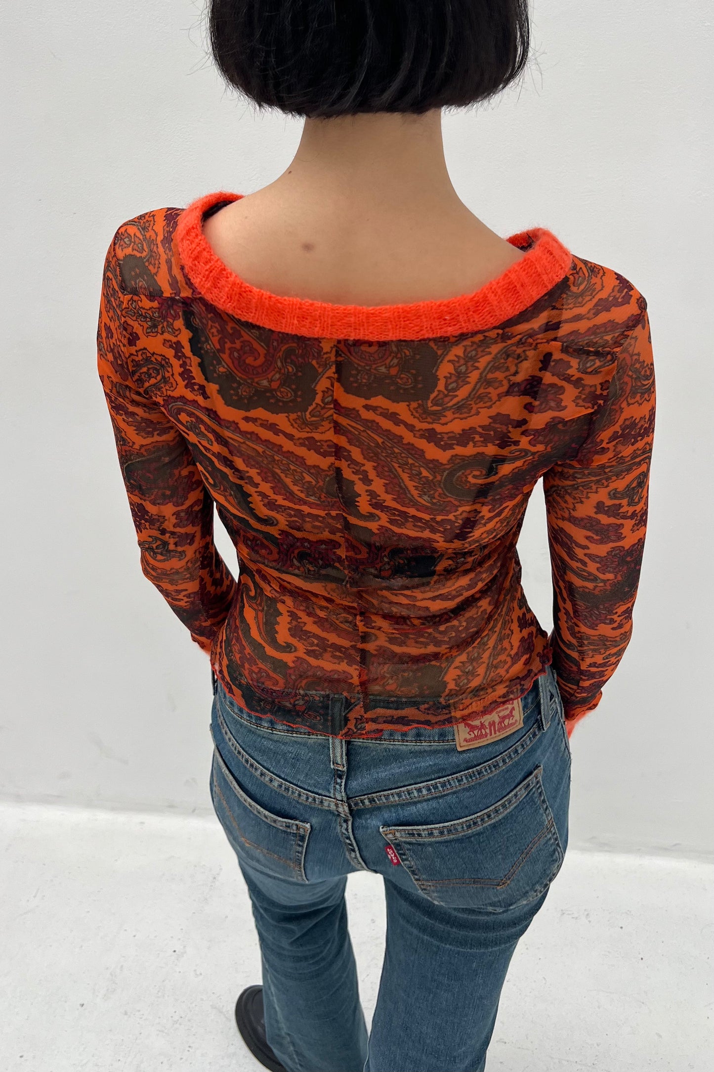 Vintage Orange Mesh Knitted Details Long sleeve