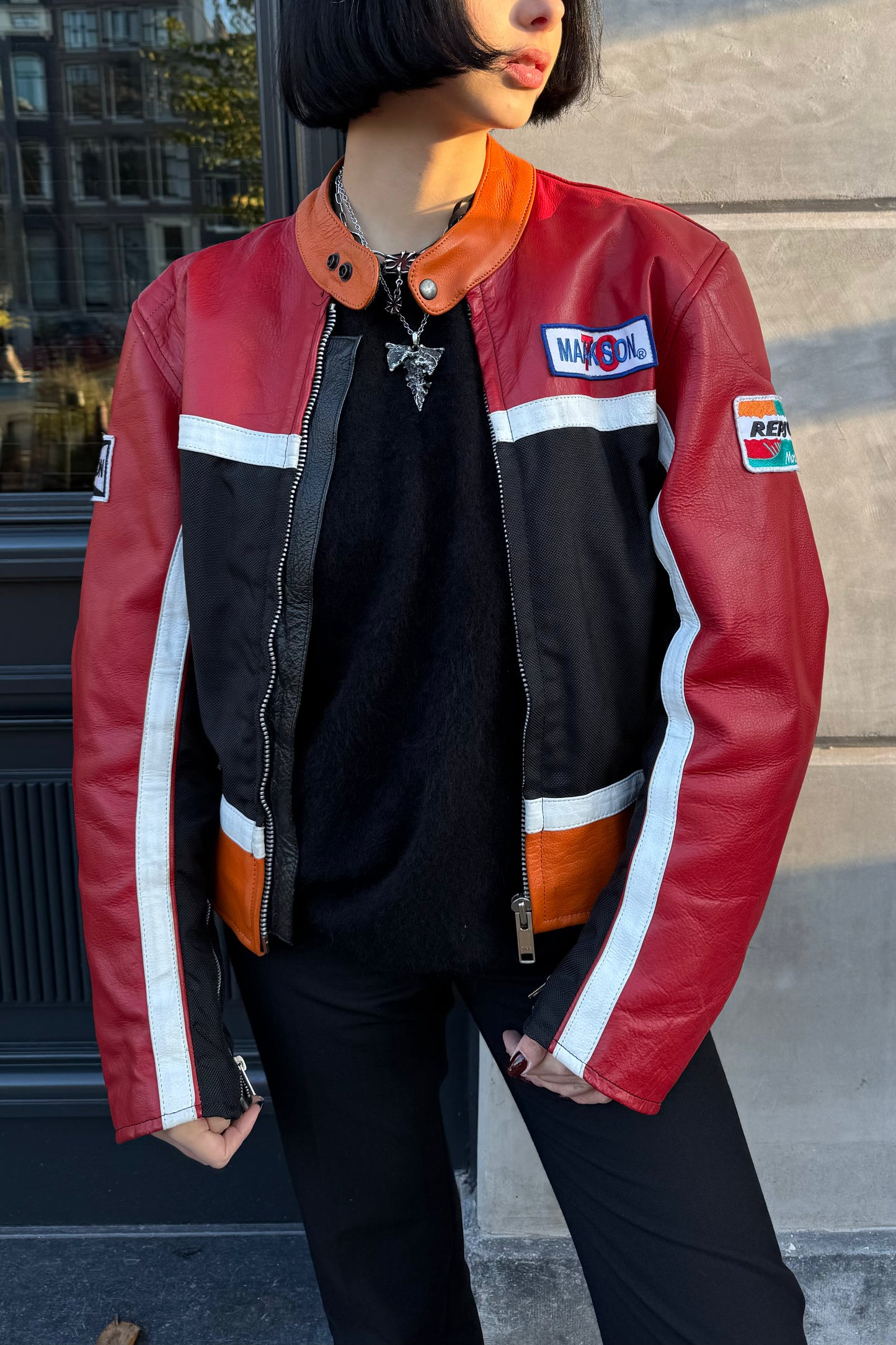 Vintage Red & Black Racing Leather Jacket