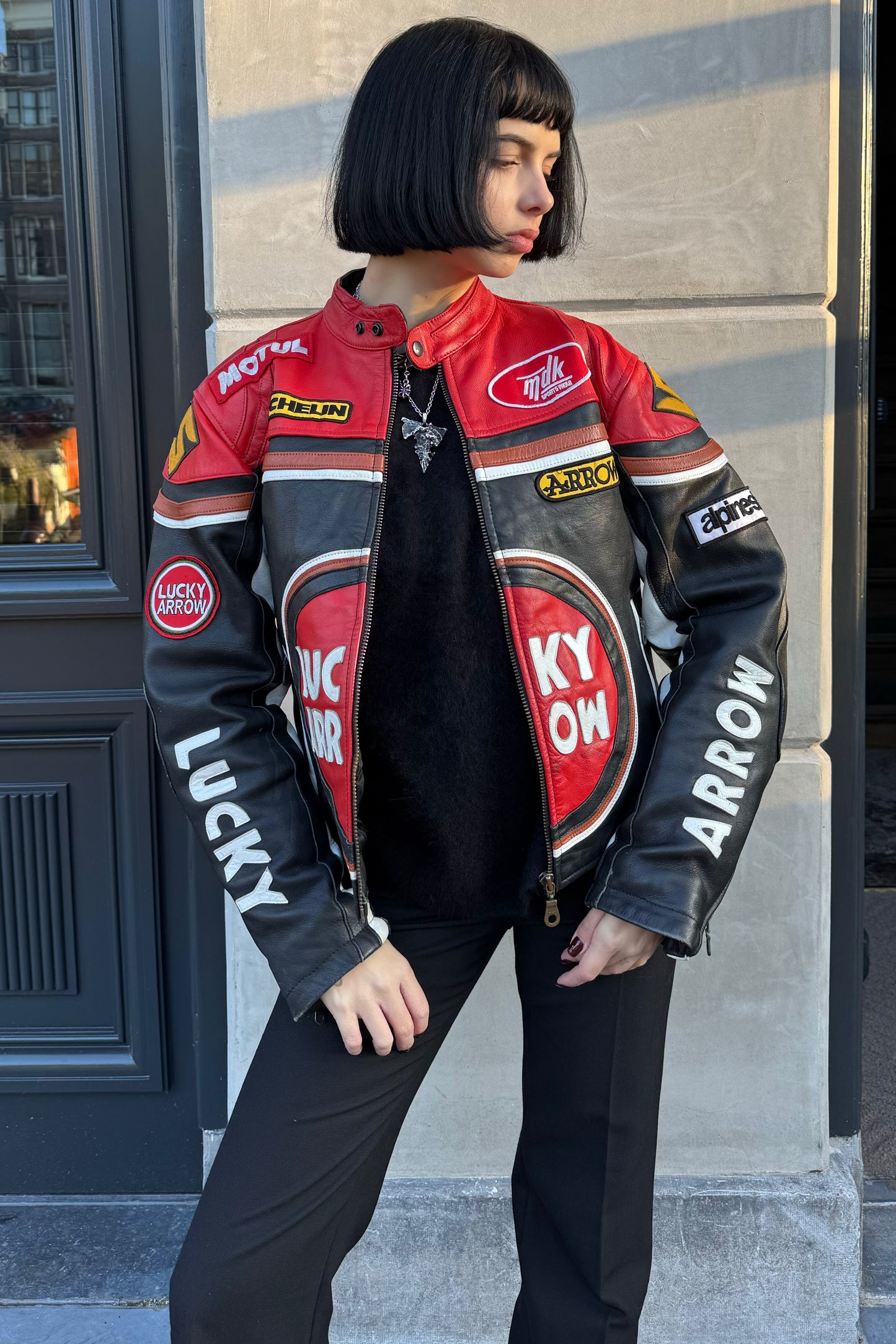 Vintage Red & Black Leather Racing jacket