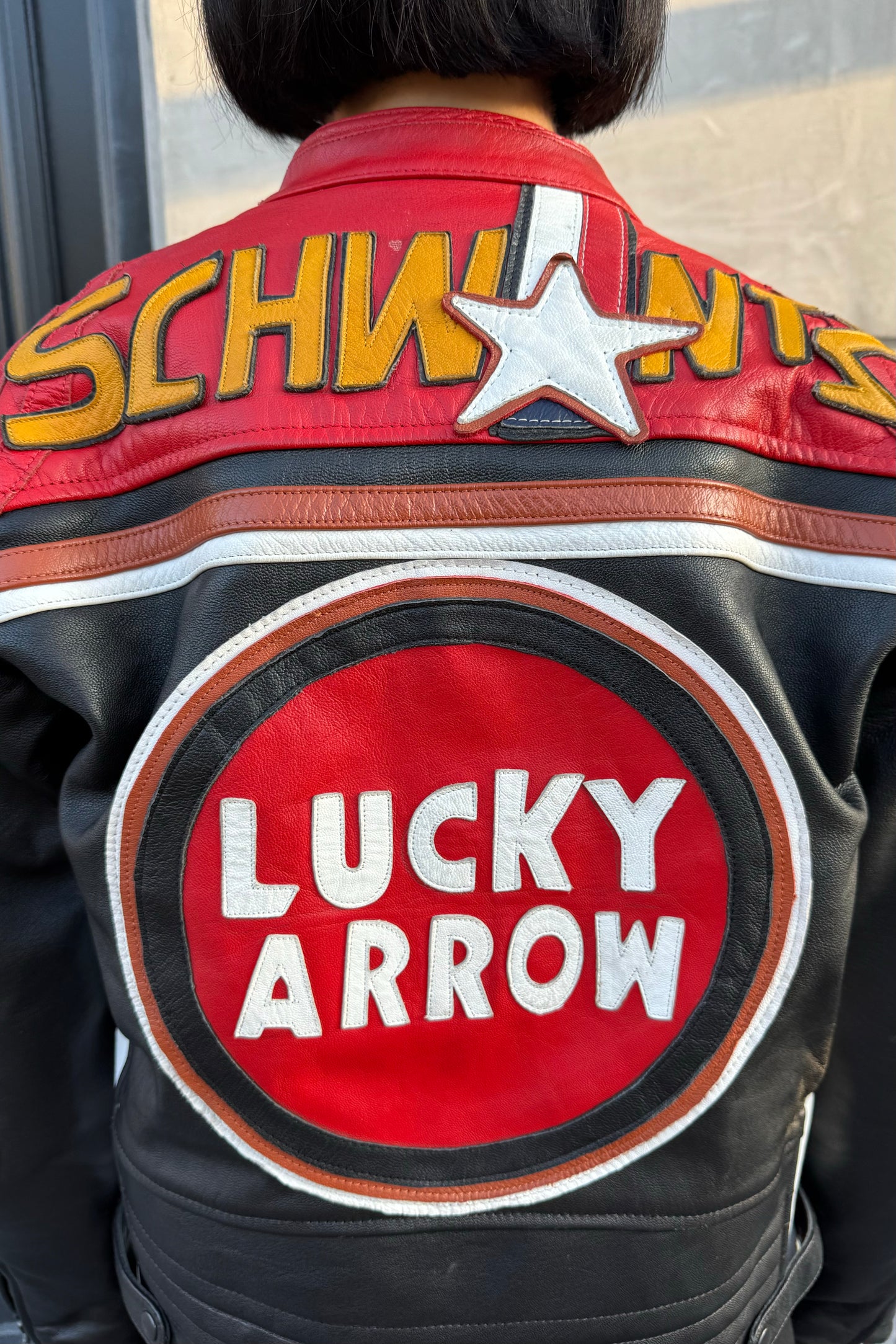 Vintage Red & Black Leather Racing jacket