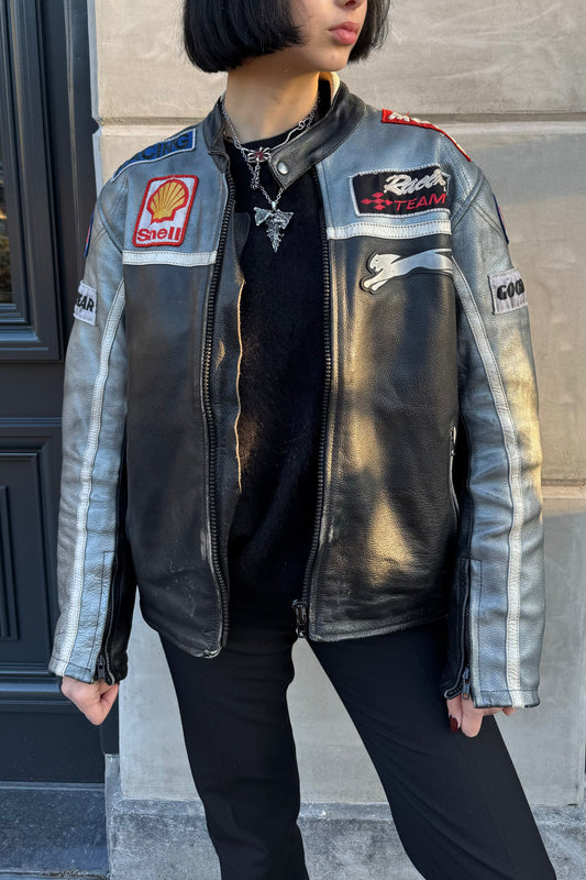 Vintage Jaguar Silver & Black Biker Jacket