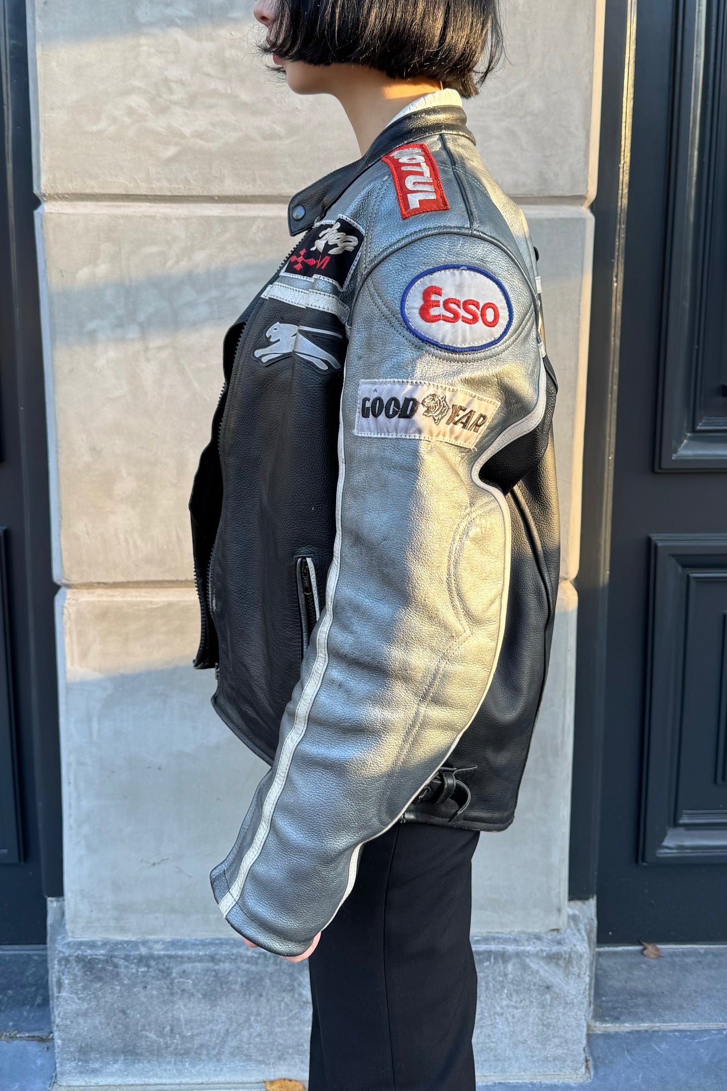 Vintage Jaguar Silver & Black Biker Jacket