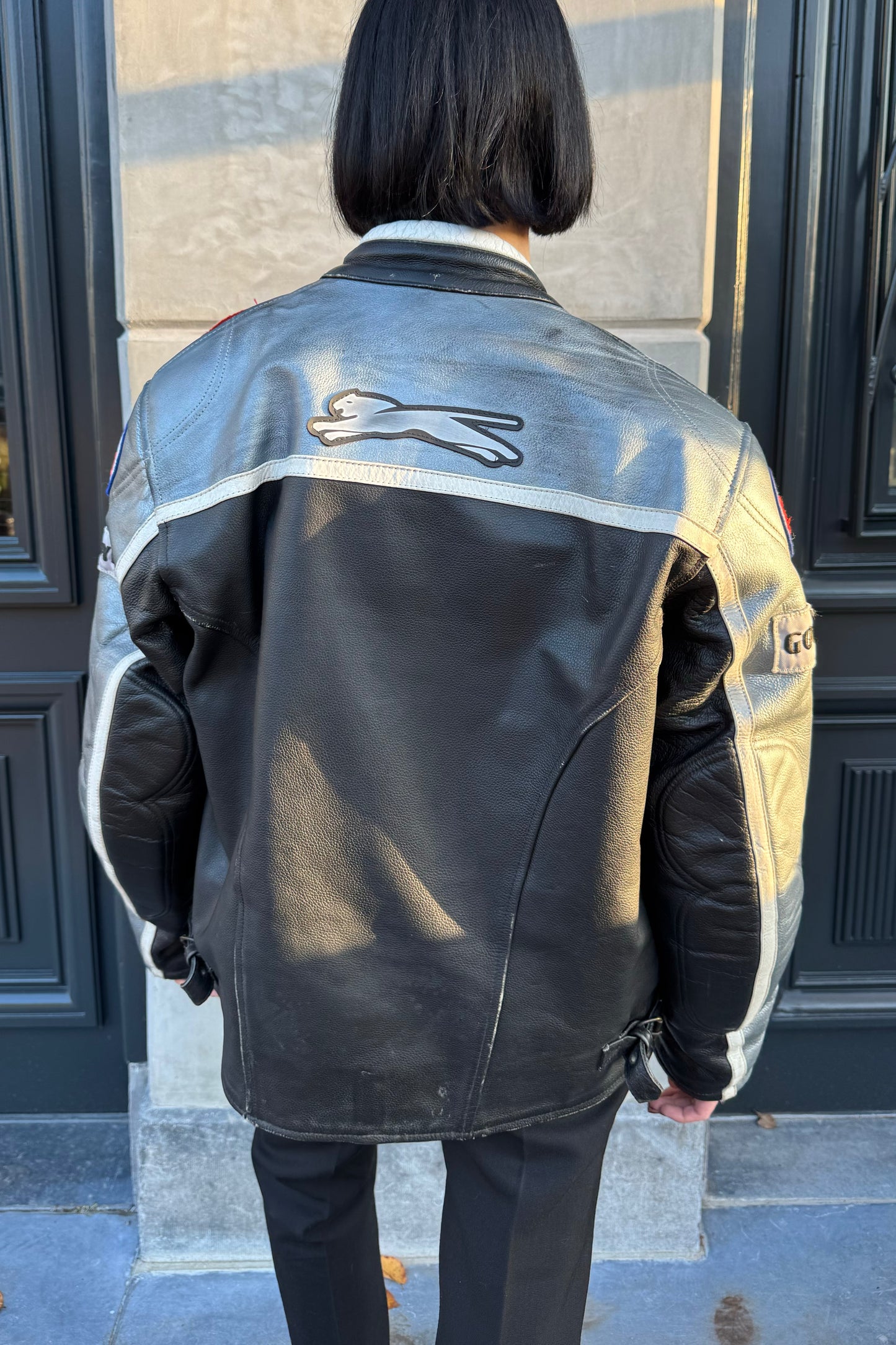 Vintage Jaguar Silver & Black Biker Jacket