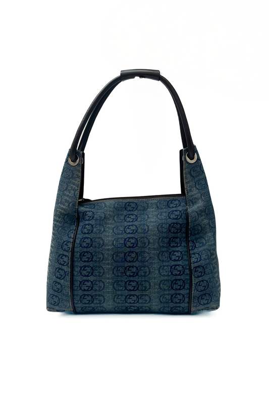 Vintage Denim Interlocking Logo Print Bag