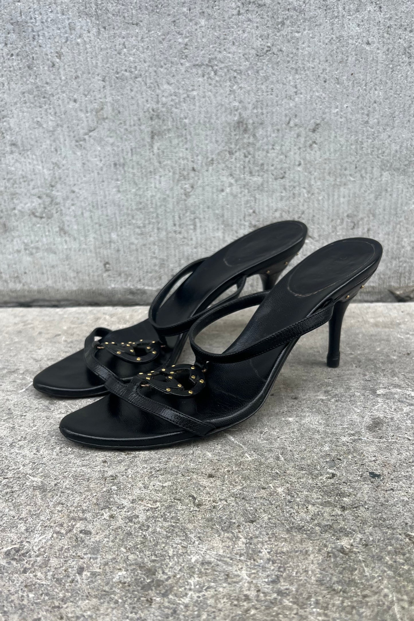 Vintage Black Leather Mini Studs Logo Mules 38