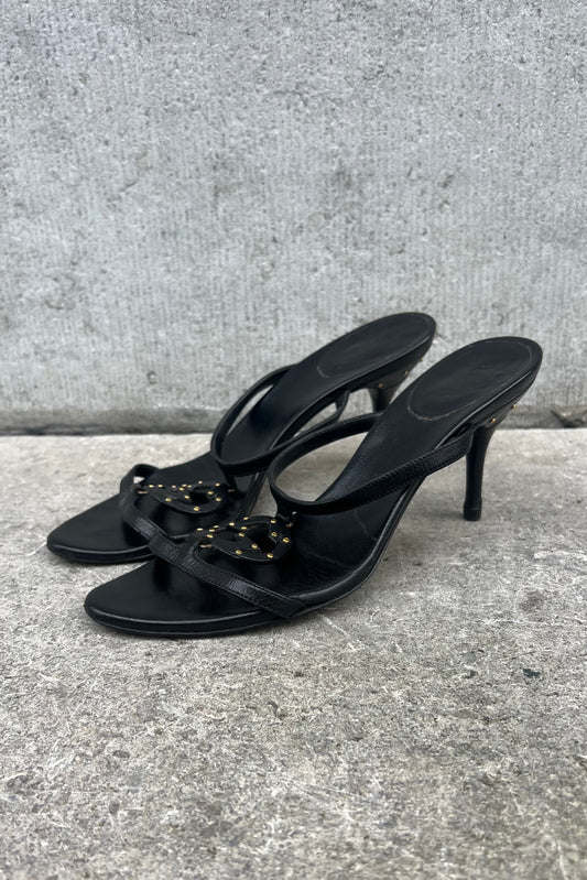 Vintage Black Leather Mini Studs Logo Mules 38