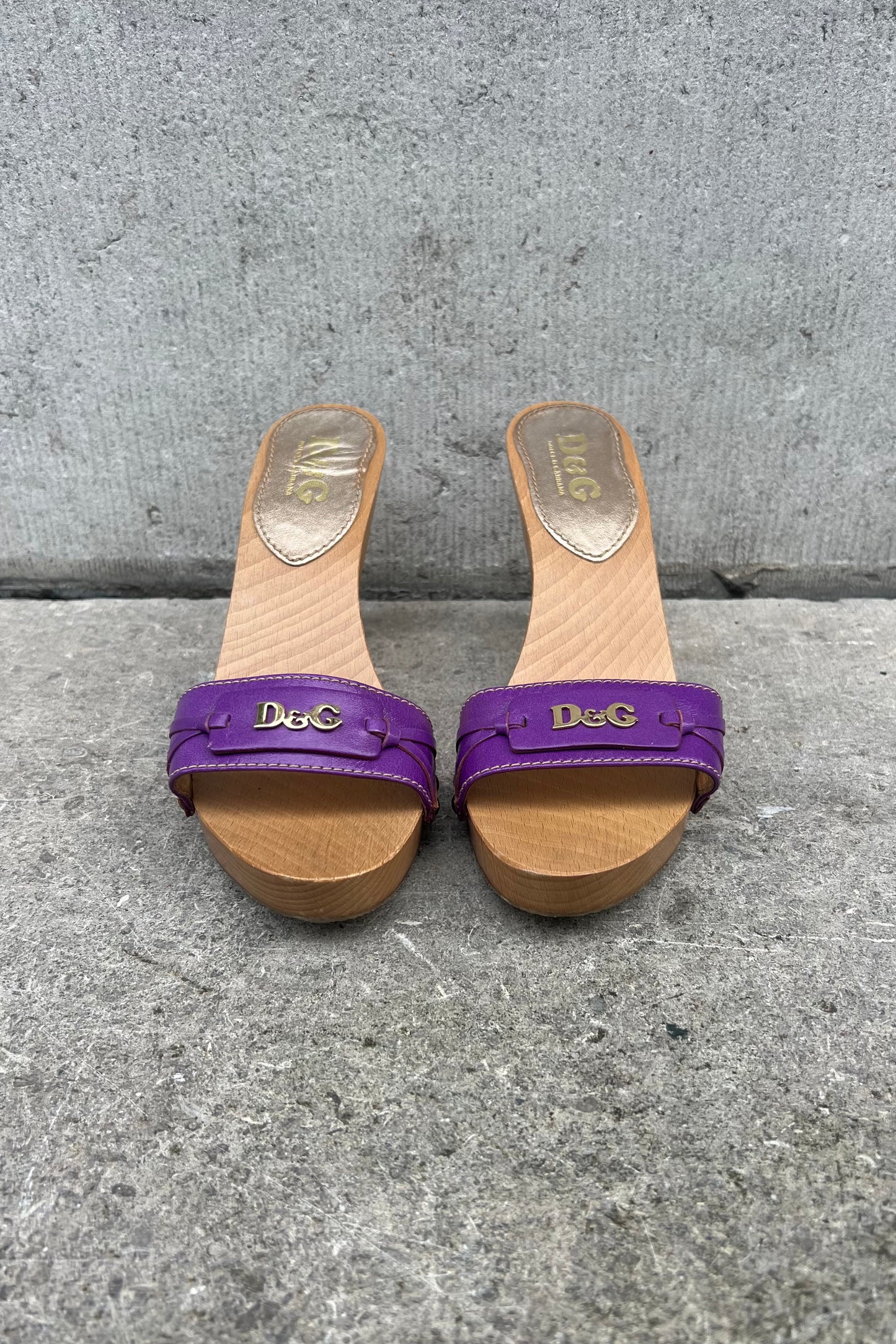 Vintage Purple Golden Logo Clog Mules 40