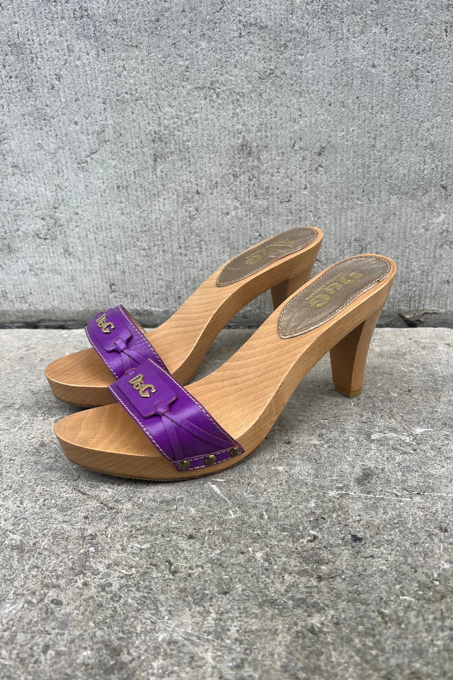 Vintage Purple Golden Logo Clog Mules 40